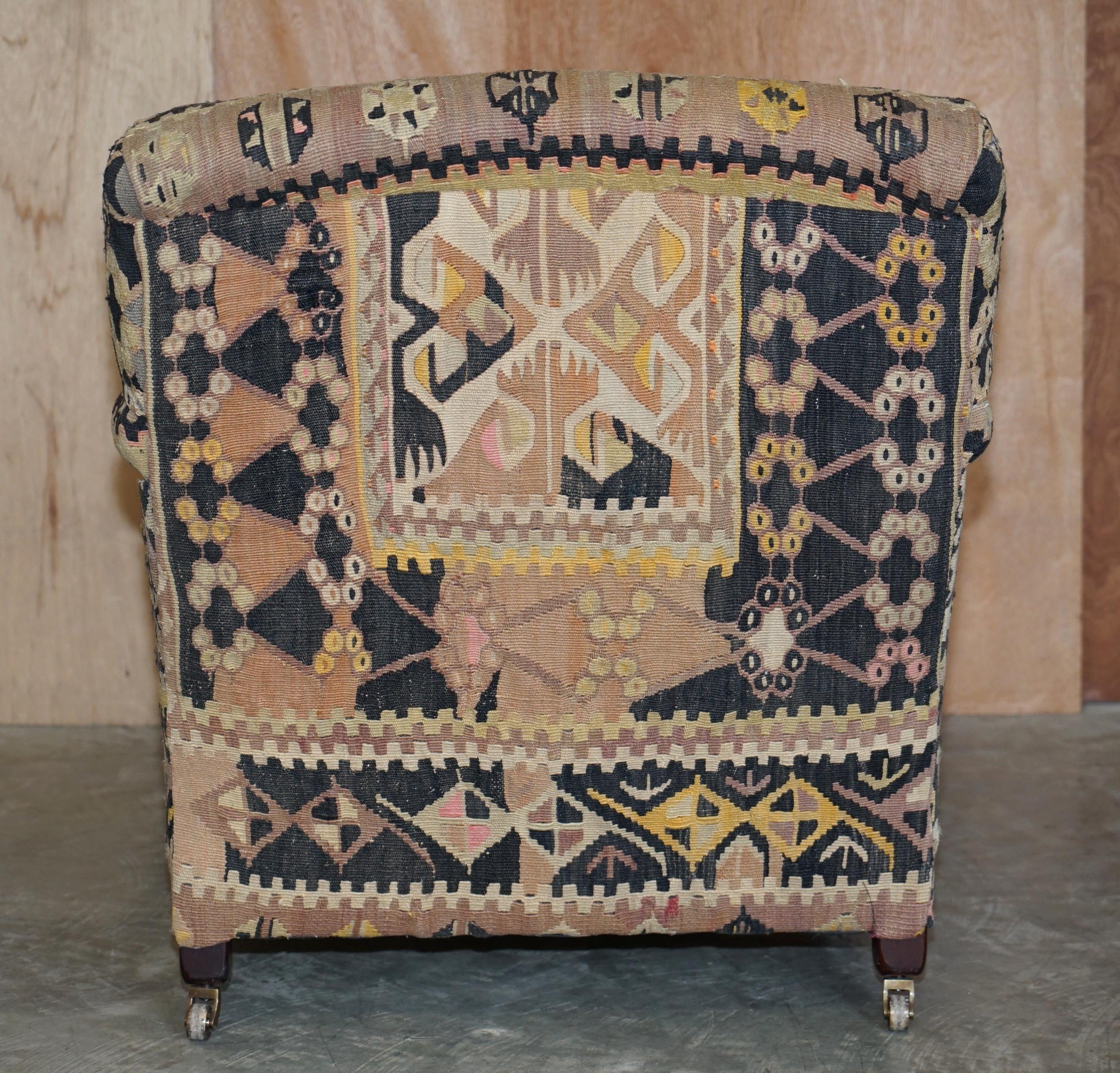 New Old Stock Large George Smith Signature Scroll Arm Kilim Upholstered Armchair 3