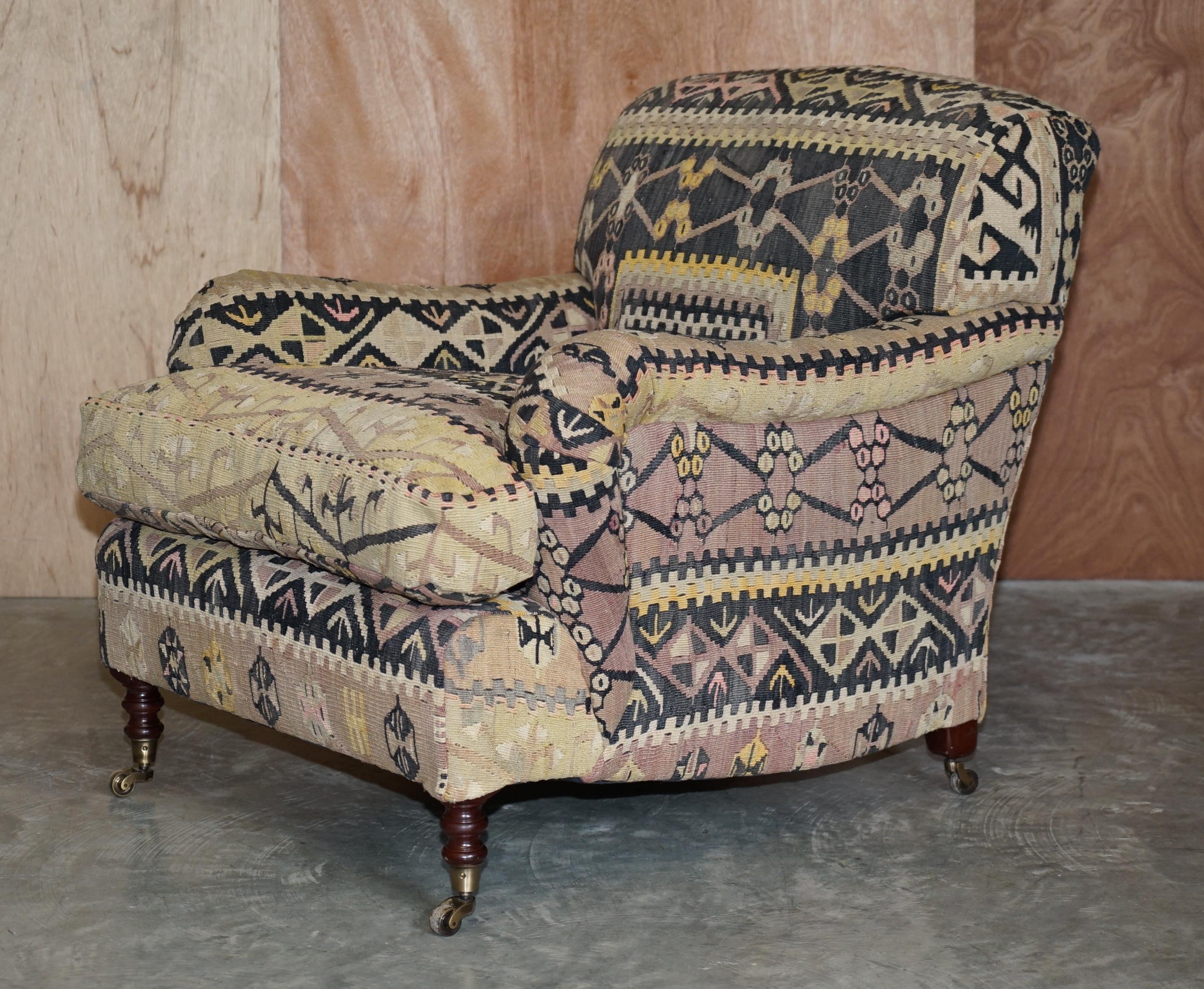 New Old Stock Large George Smith Signature Scroll Arm Kilim Upholstered Armchair 4
