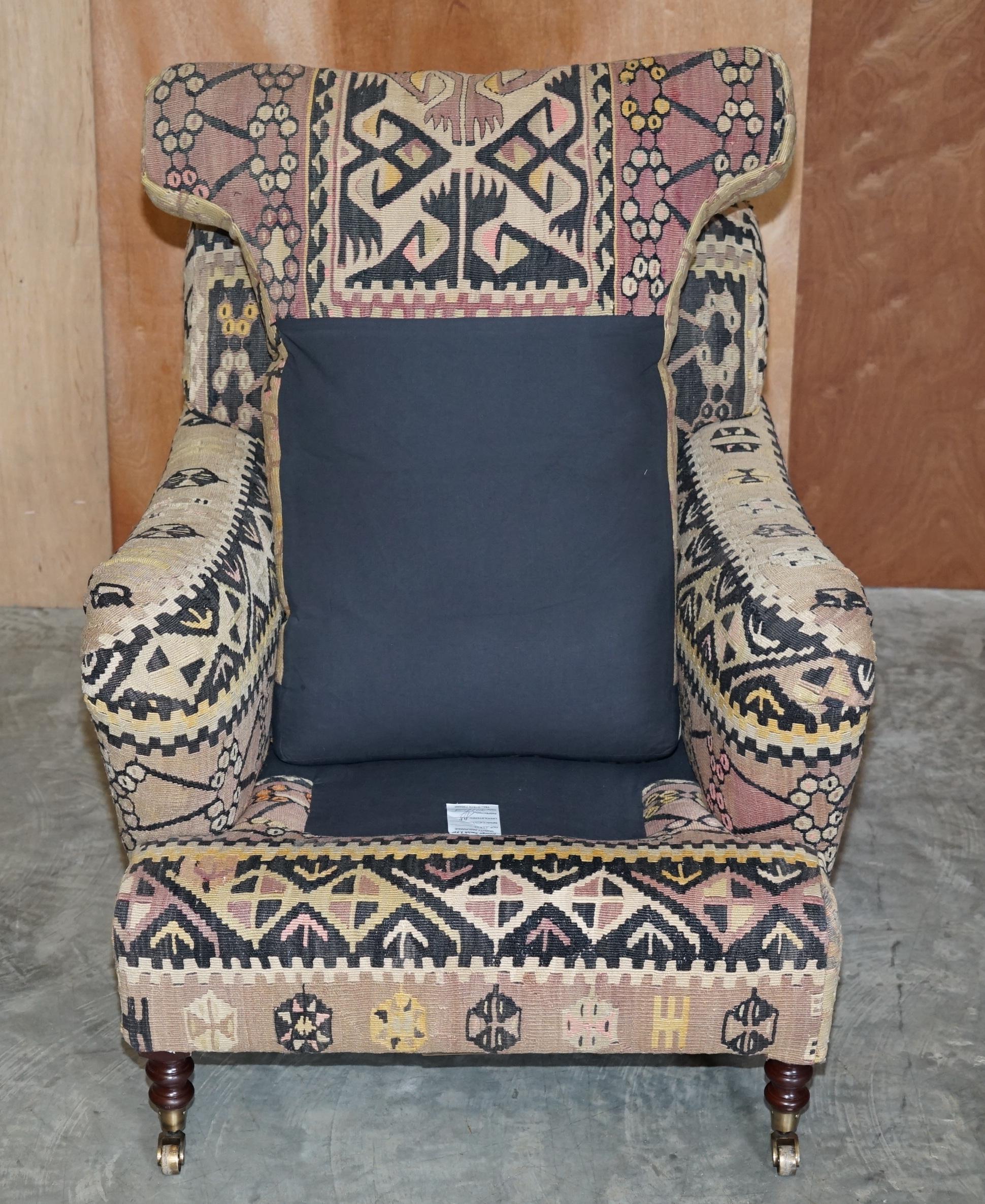 New Old Stock Large George Smith Signature Scroll Arm Kilim Upholstered Armchair 5