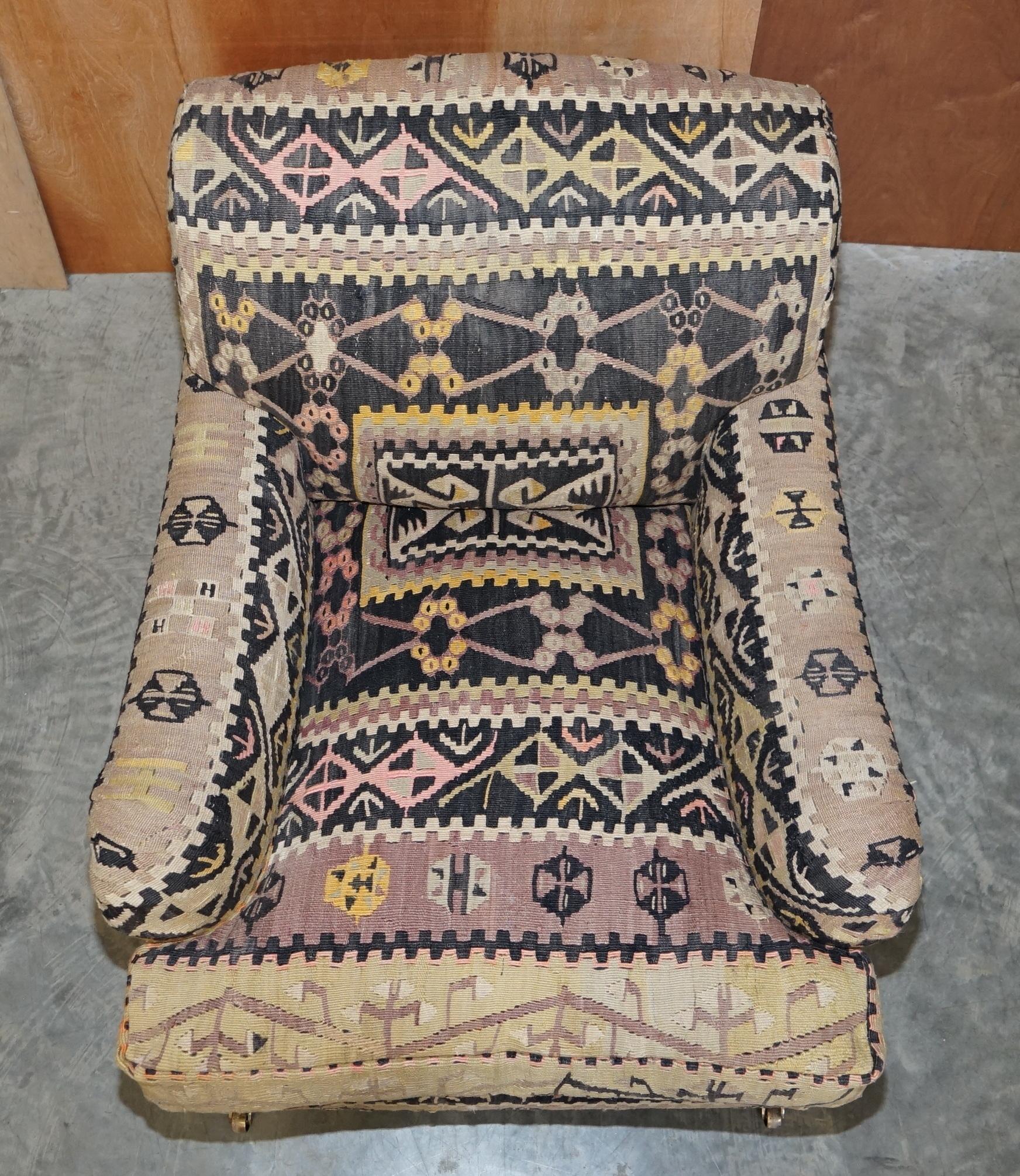 20th Century New Old Stock Large George Smith Signature Scroll Arm Kilim Upholstered Armchair