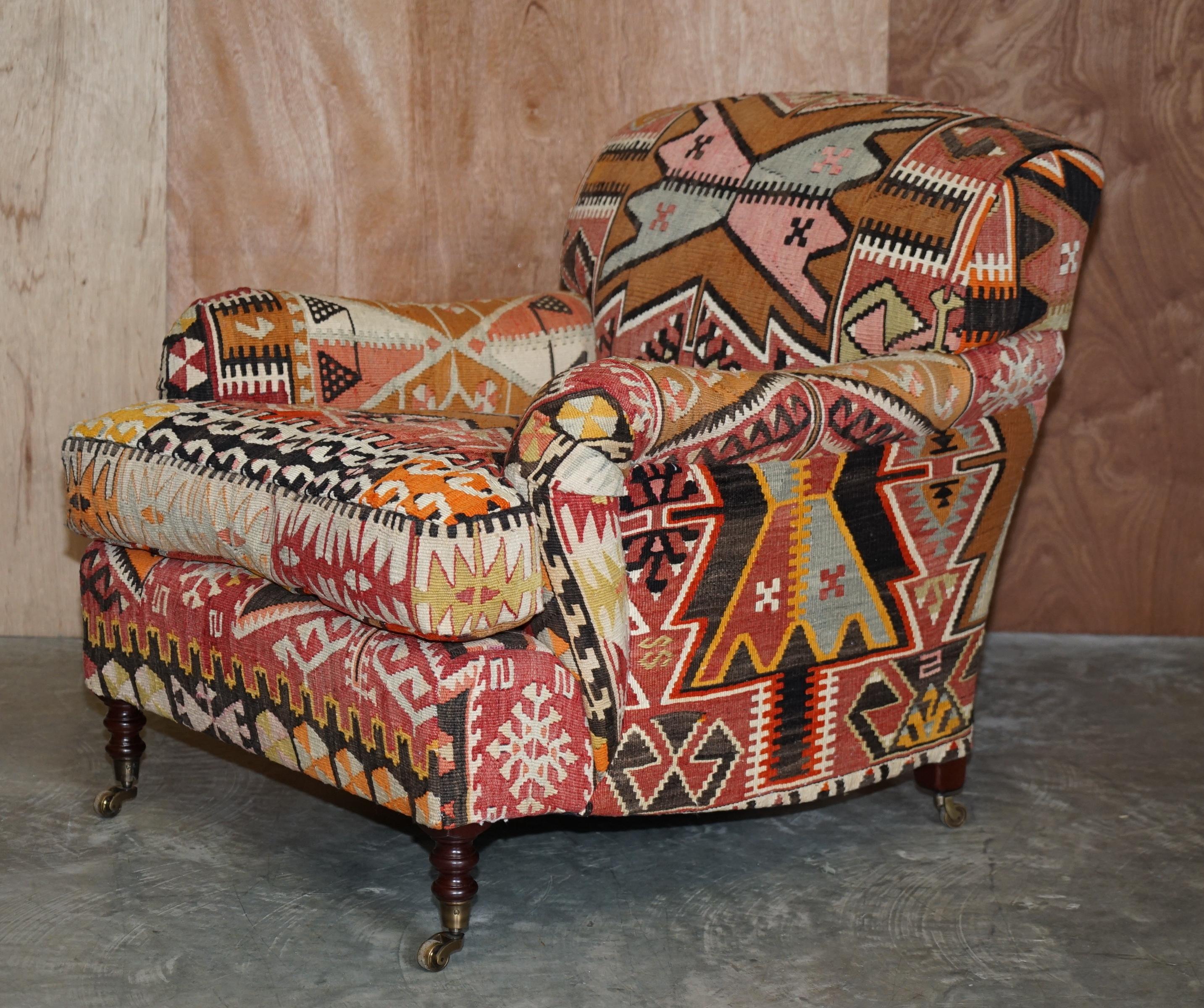 New Old Stock Large George Smith Signature Scroll Arm Kilim Upholstery Armchair 3