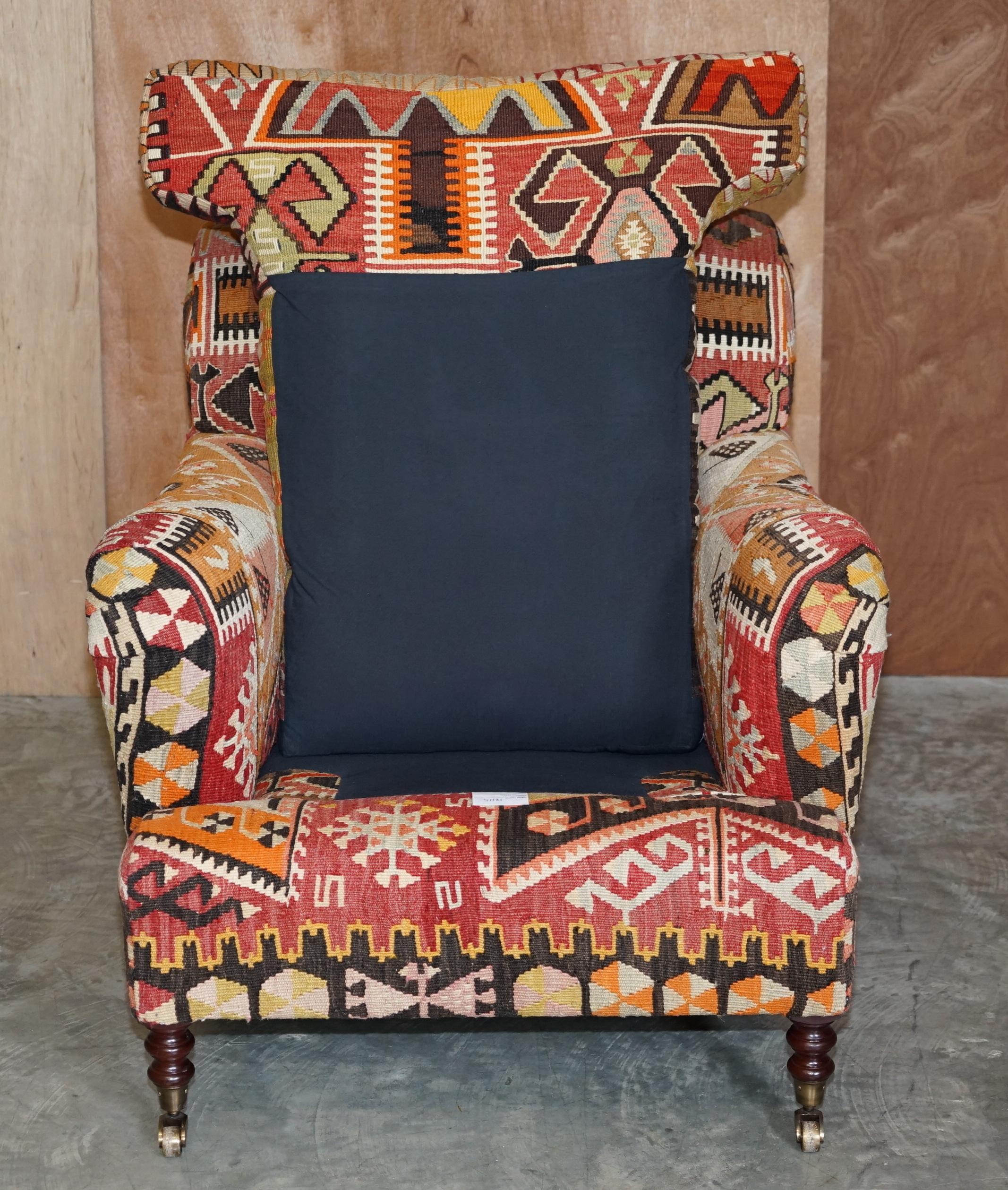 New Old Stock Large George Smith Signature Scroll Arm Kilim Upholstery Armchair 4