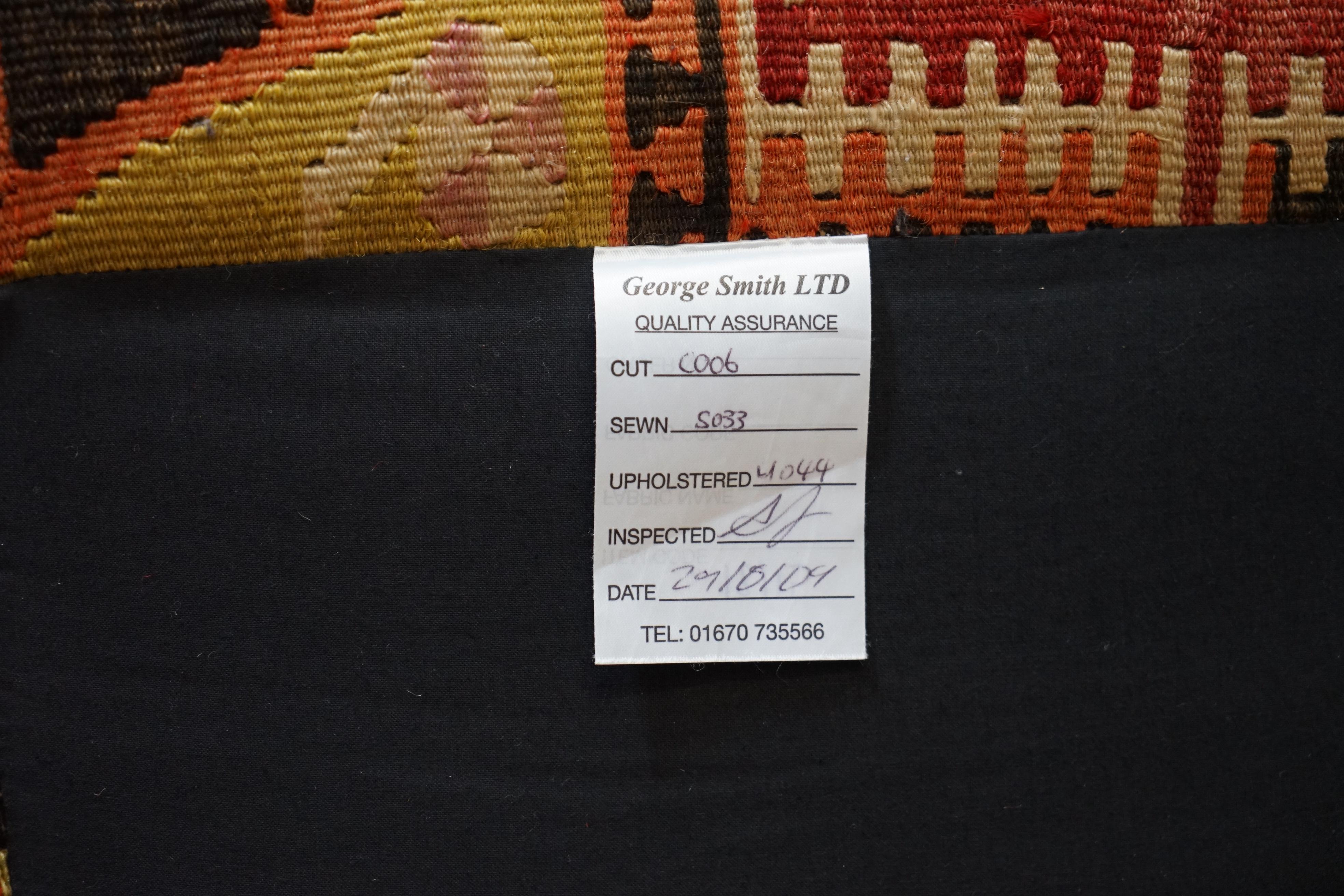 New Old Stock Large George Smith Signature Scroll Arm Kilim Upholstery Armchair 5