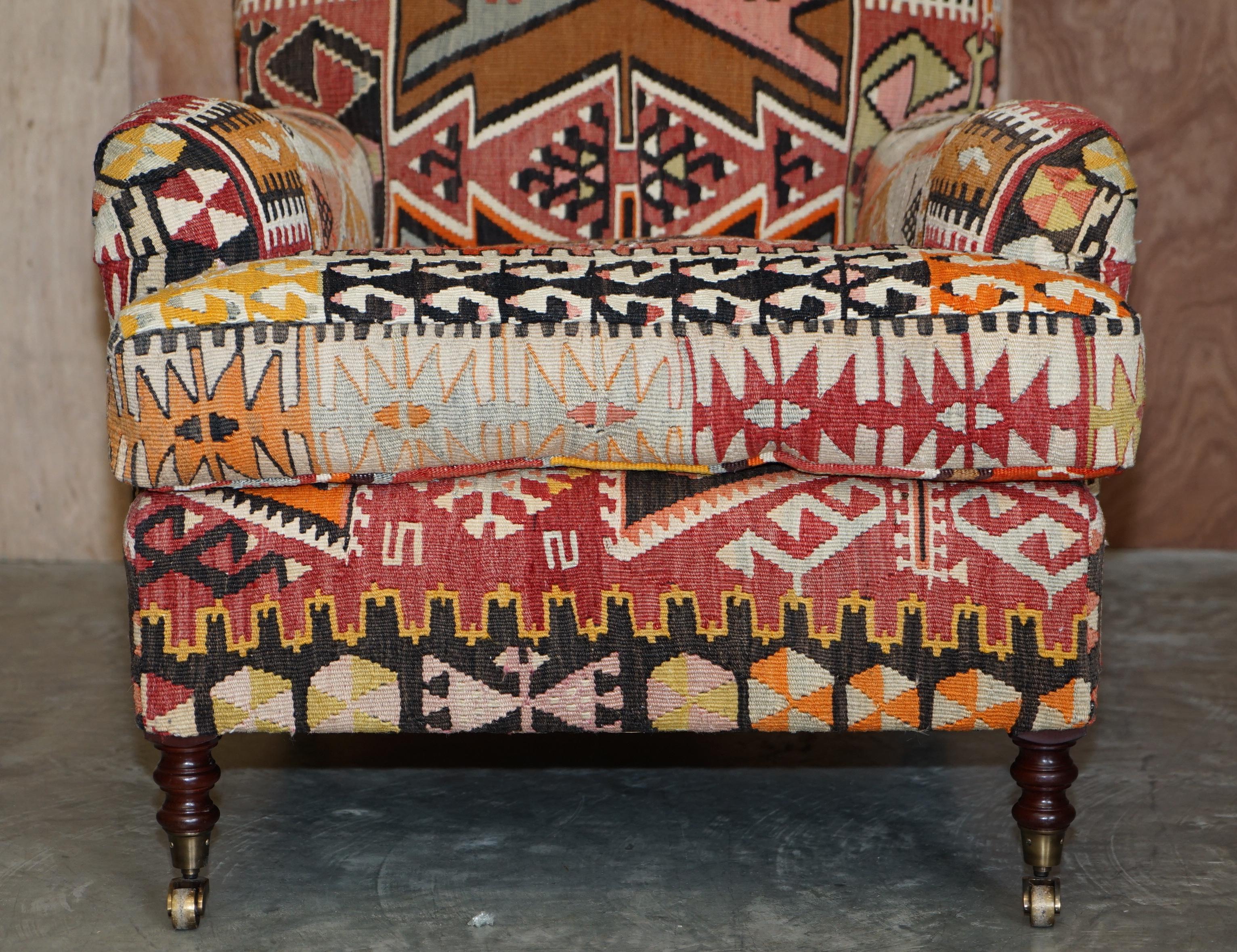 20th Century New Old Stock Large George Smith Signature Scroll Arm Kilim Upholstery Armchair