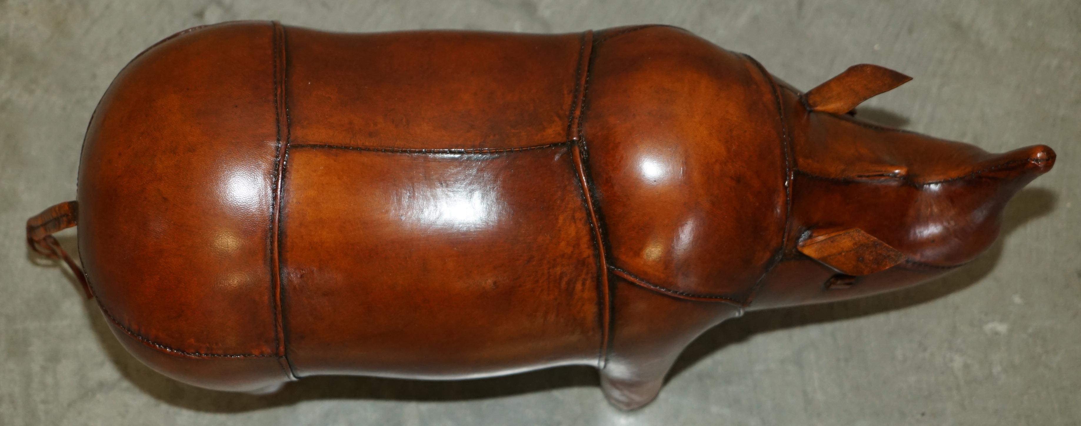 NEW OLD STOCK LiBERTY LONDON STYLE OMERSA BROWN LEATHER FOOTSTOOL RHINOCEROS For Sale 4