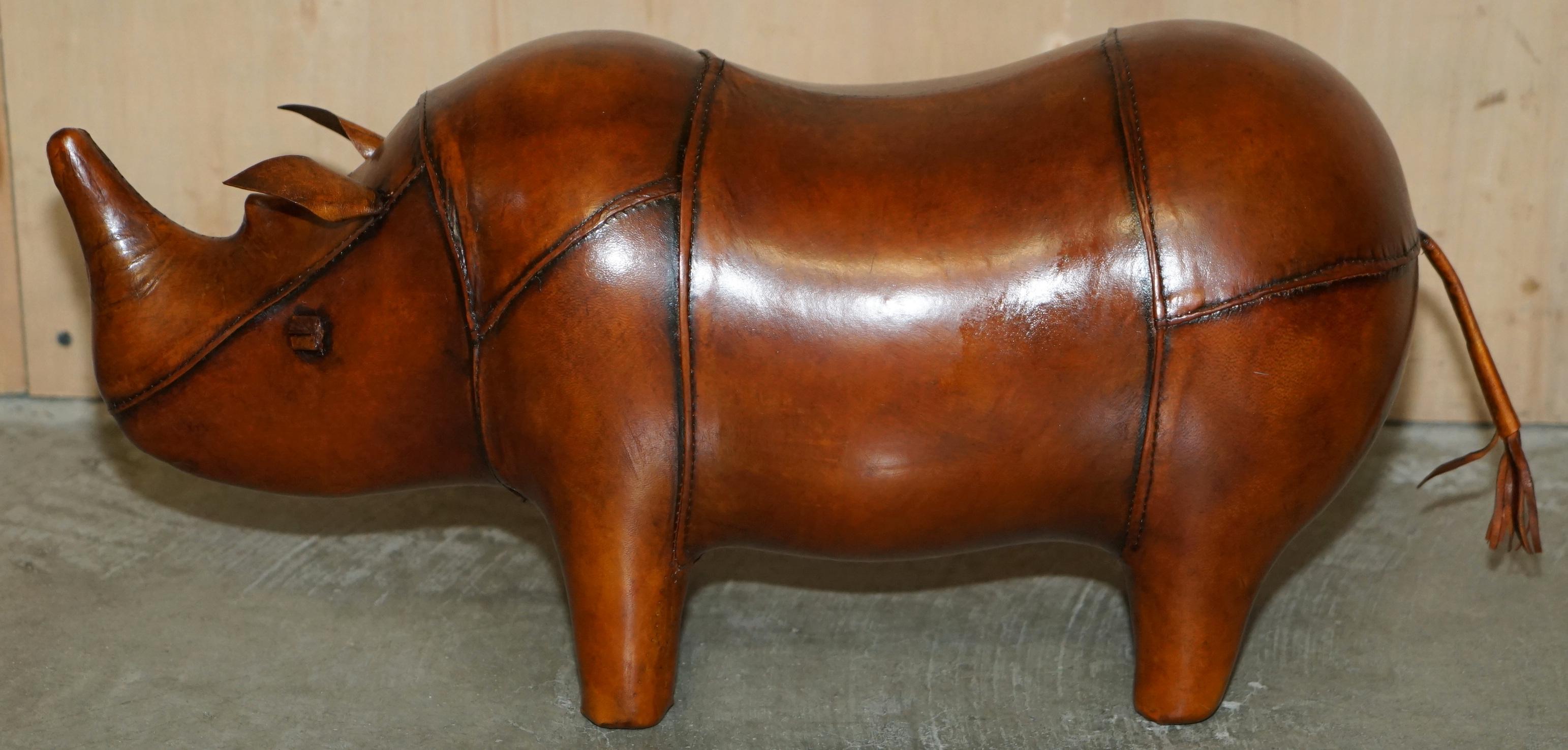 NEW OLD STOCK LiBERTY LONDON STYLE OMERSA BROWN LEATHER FOOTSTOOL RHINOCEROS For Sale 8