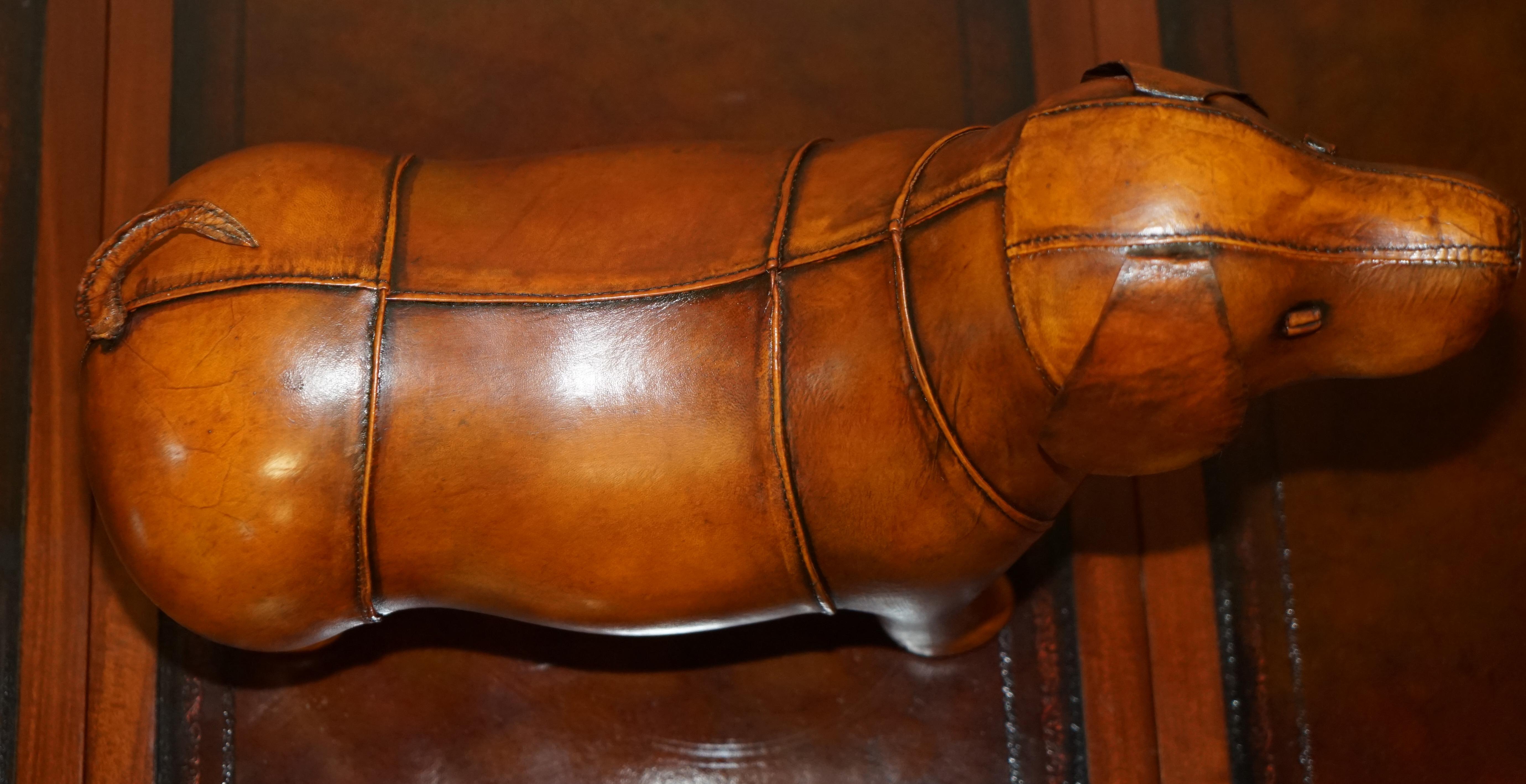 New Old Stock Liberty Style Omersa Brown Leather Dachshund Sausage Dog Footstool For Sale 2