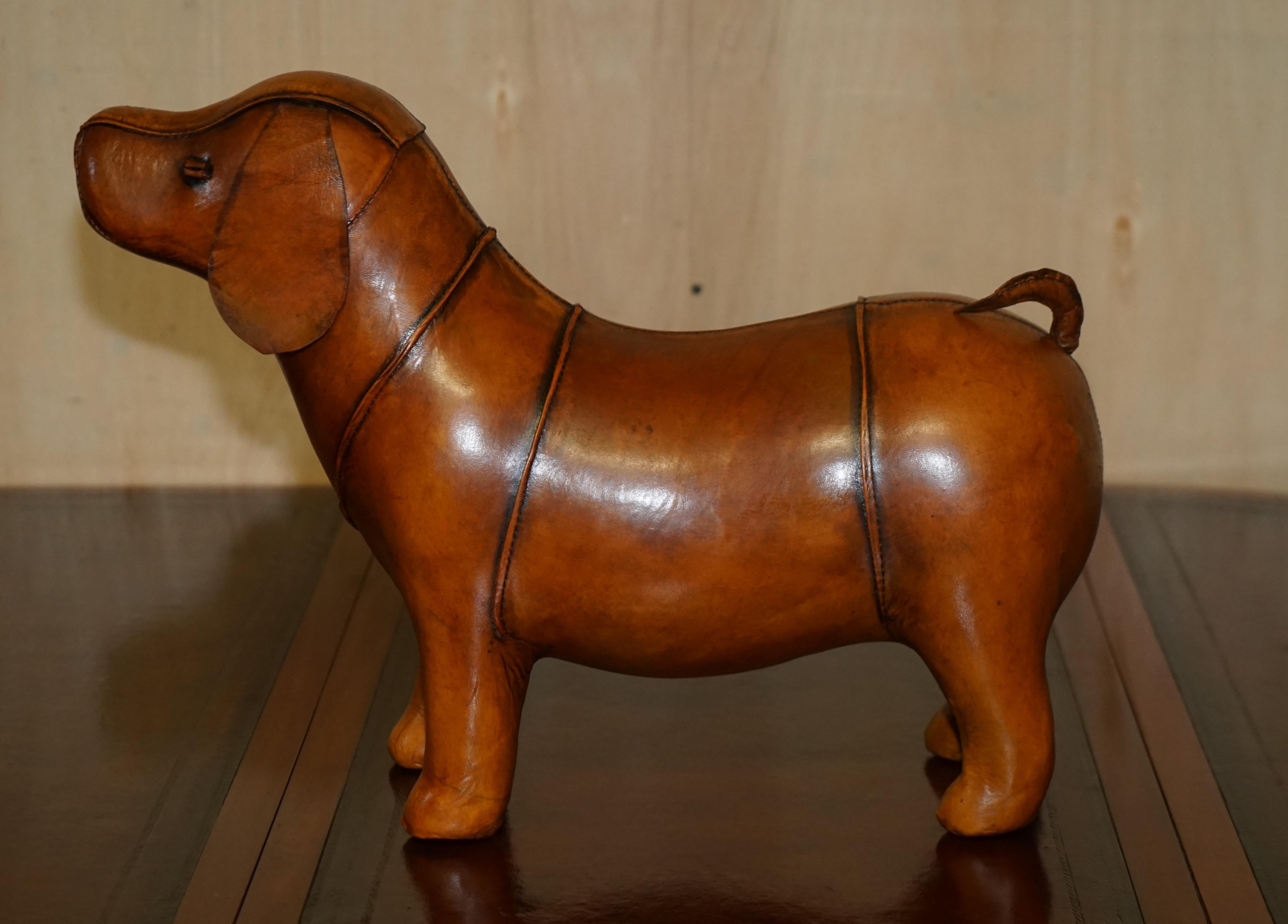 New Old Stock Liberty Style Omersa Brown Leather Dachshund Sausage Dog Footstool For Sale 6