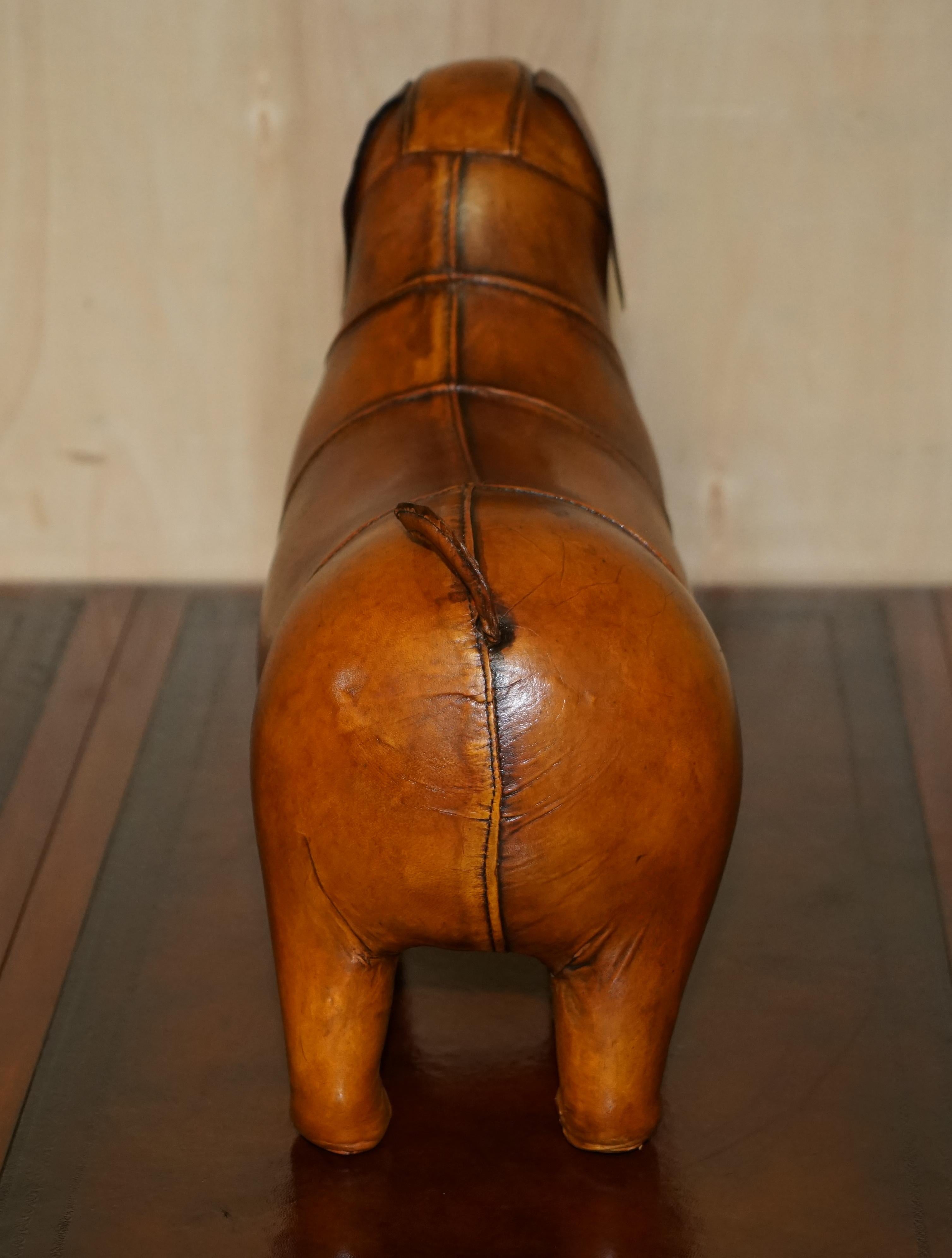 New Old Stock Liberty Style Omersa Brown Leather Dachshund Sausage Dog Footstool For Sale 7