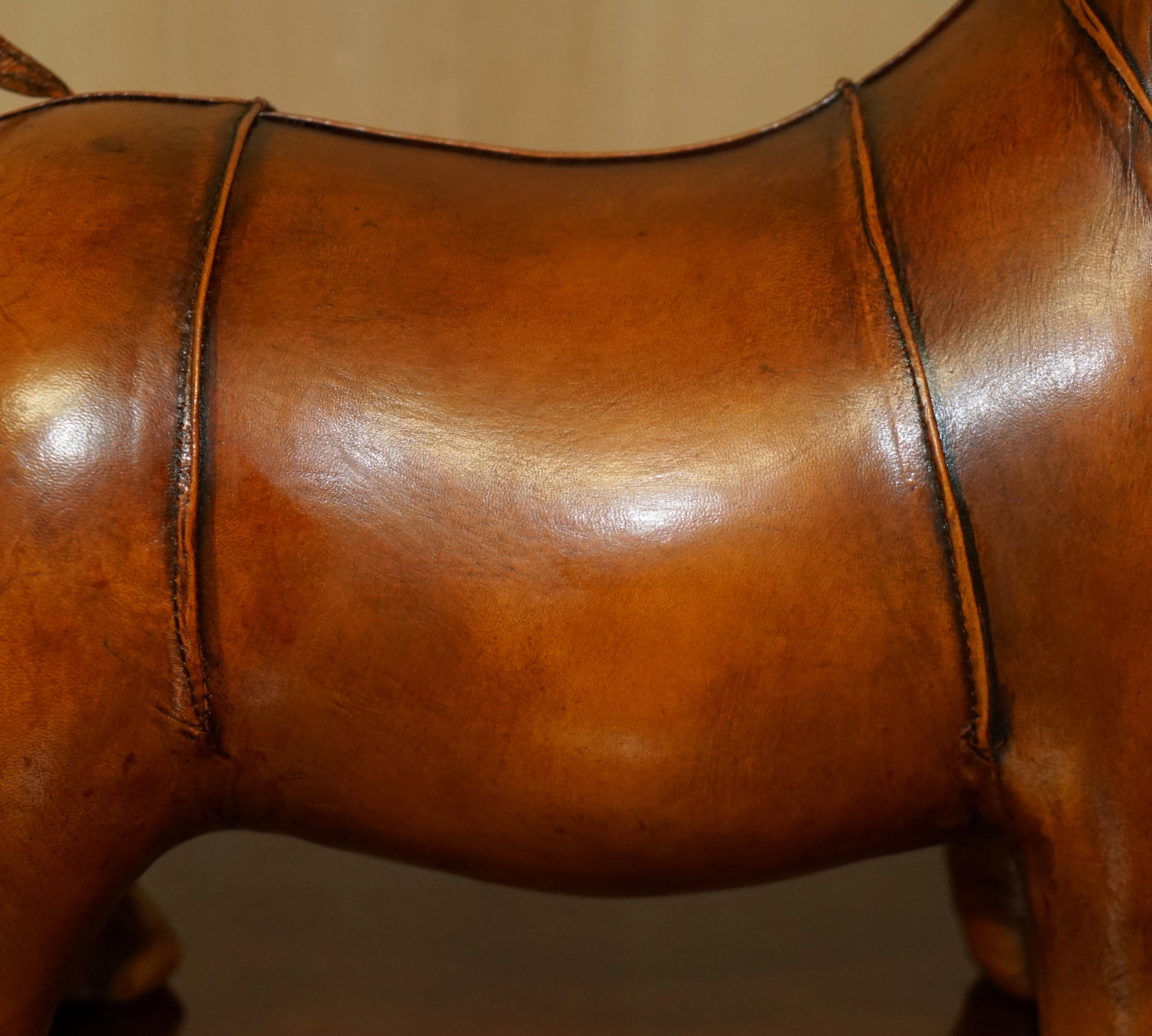 Mid-Century Modern New Old Stock Liberty Style Omersa Brown Leather Dachshund Sausage Dog Footstool For Sale