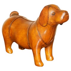 New Old Stock Liberty Style Omersa Brown Leather Dachshund Sausage Dog Footstool