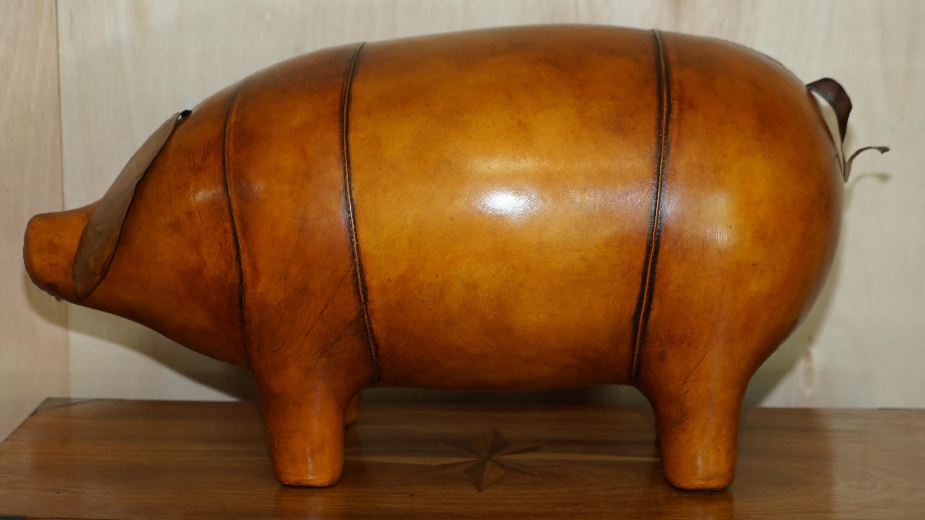NEW OLD STOCK LIBERTY STYLE OMERSA BROWN LEATHER PIG FOOTSTOOL LARGE AND MEDiUM For Sale 2