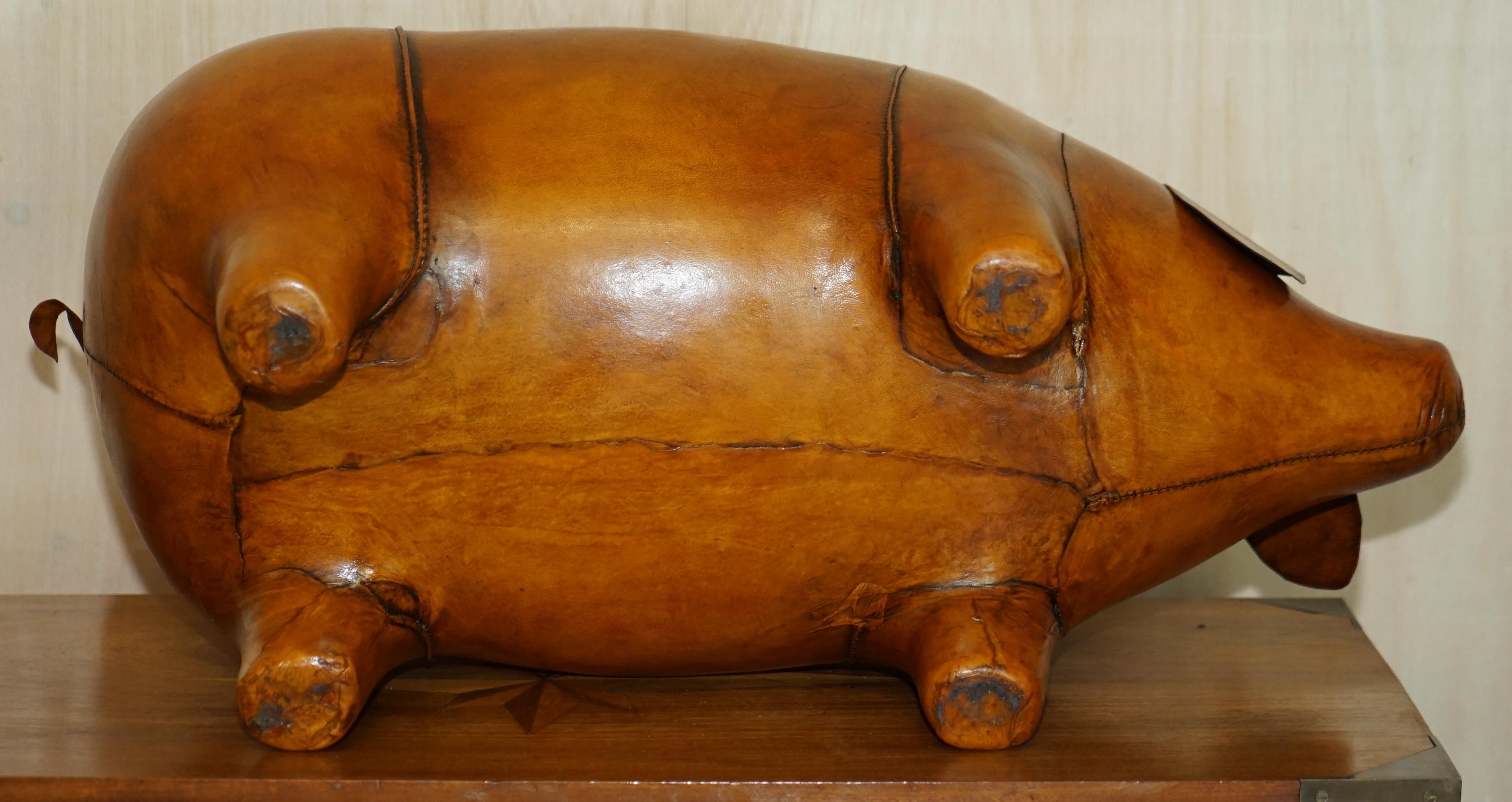 NEW OLD STOCK LIBERTY STYLE OMERSA BROWN LEATHER PIG FOOTSTOOL LARGE AND MEDiUM For Sale 4