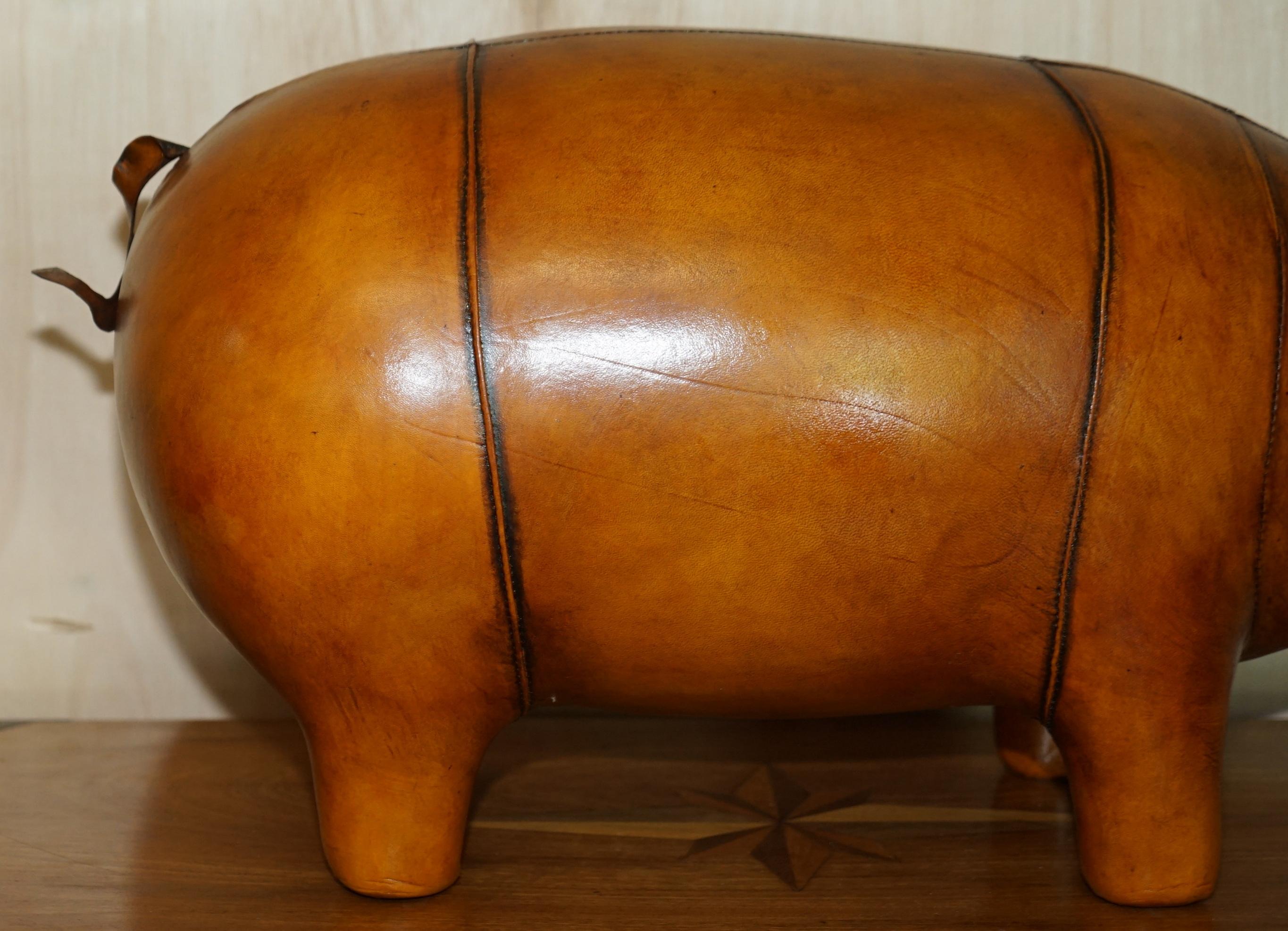Mid-Century Modern NEW OLD STOCK LIBERTY STYLE OMERSA BROWN LEATHER PIG FOOTSTOOL LARGE AND MEDiUM For Sale
