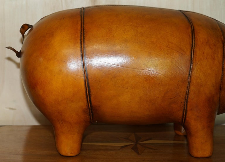 20th Century NEW OLD STOCK LIBERTY STYLE OMERSA BROWN LEATHER PIG FOOTSTOOL LARGE AND MEDiUM For Sale