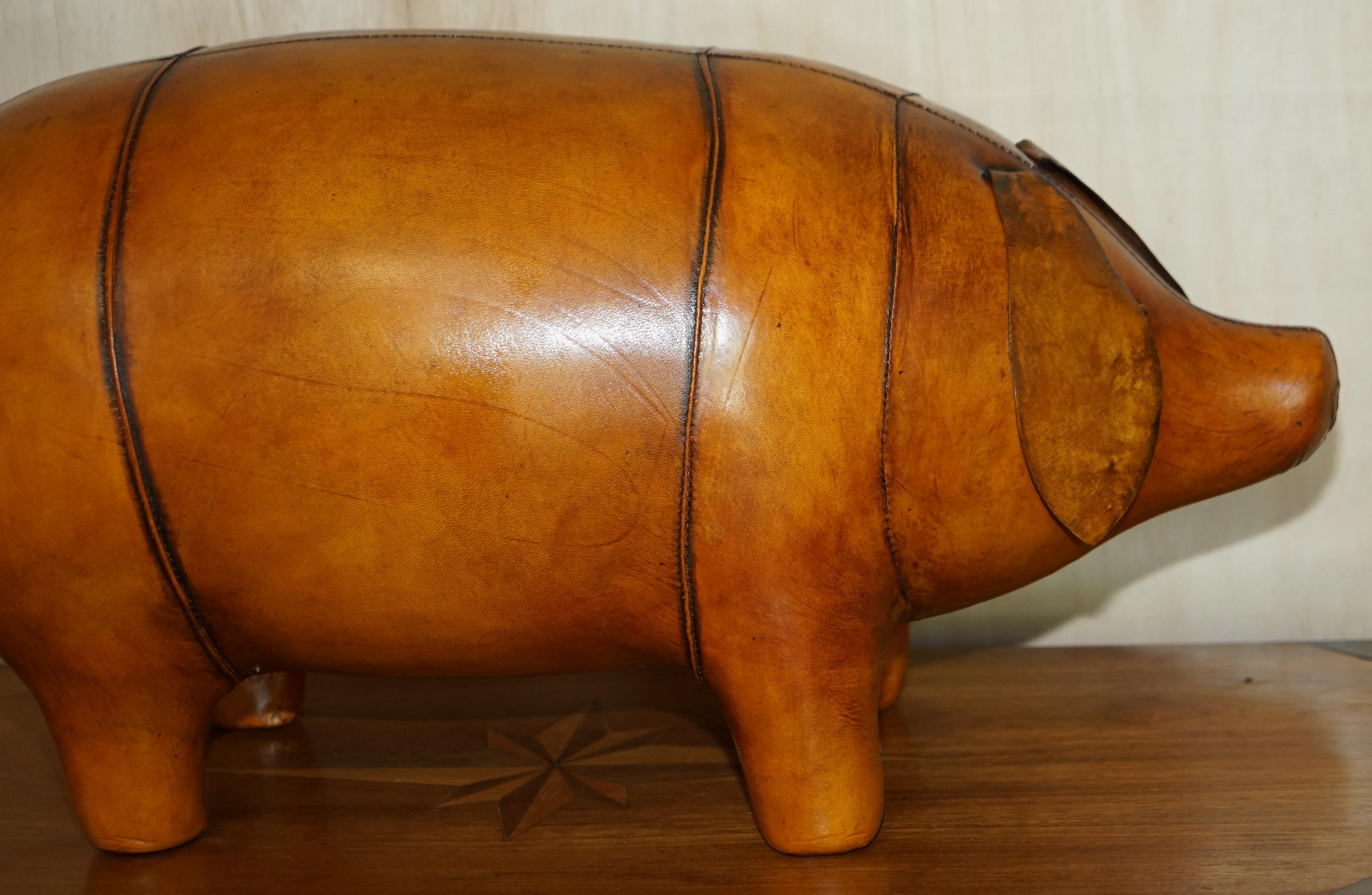 English NEW OLD STOCK LIBERTY STYLE OMERSA BROWN LEATHER PIG FOOTSTOOL LARGE AND MEDiUM For Sale