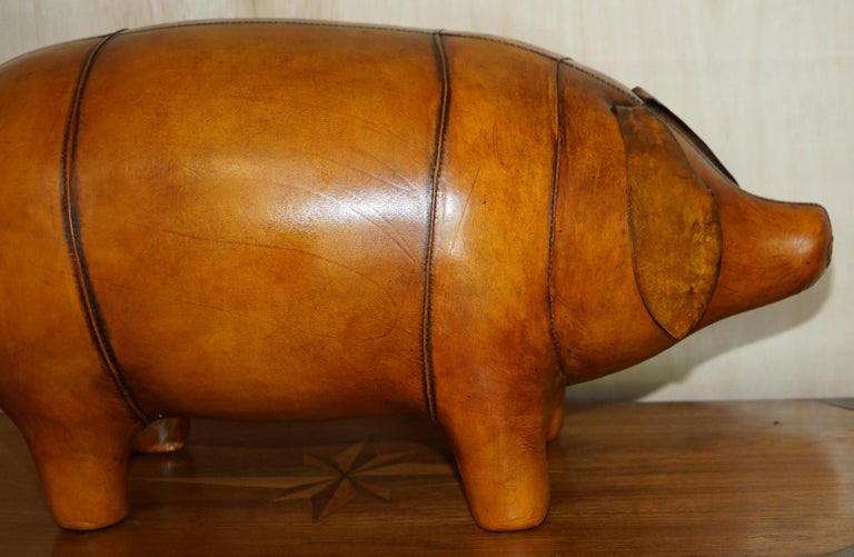 Leather NEW OLD STOCK LIBERTY STYLE OMERSA BROWN LEATHER PIG FOOTSTOOL LARGE AND MEDiUM For Sale