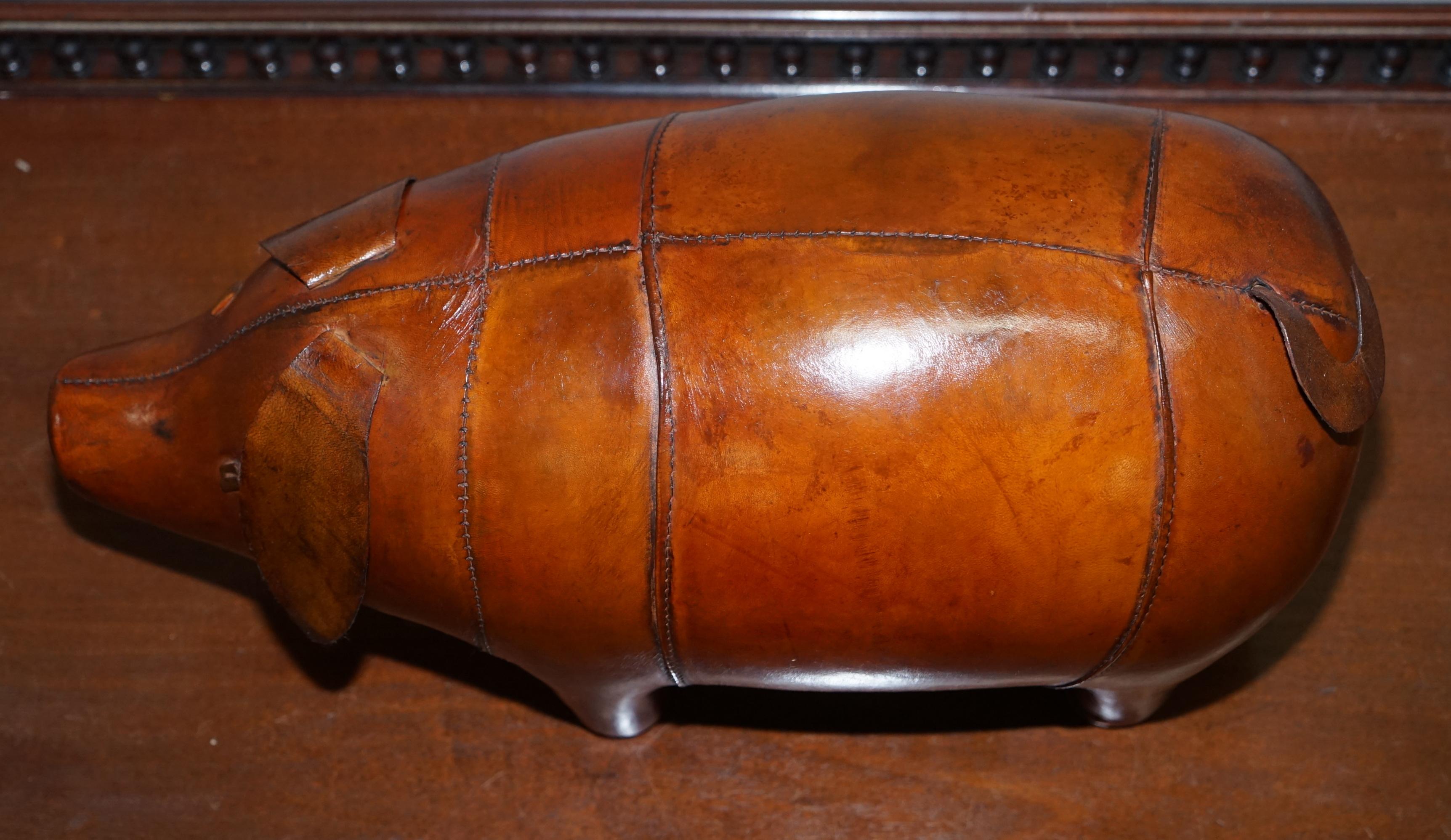 New Old Stock Liberty's London Omersa Style Aged Brown Leather Footstool Pigs 5