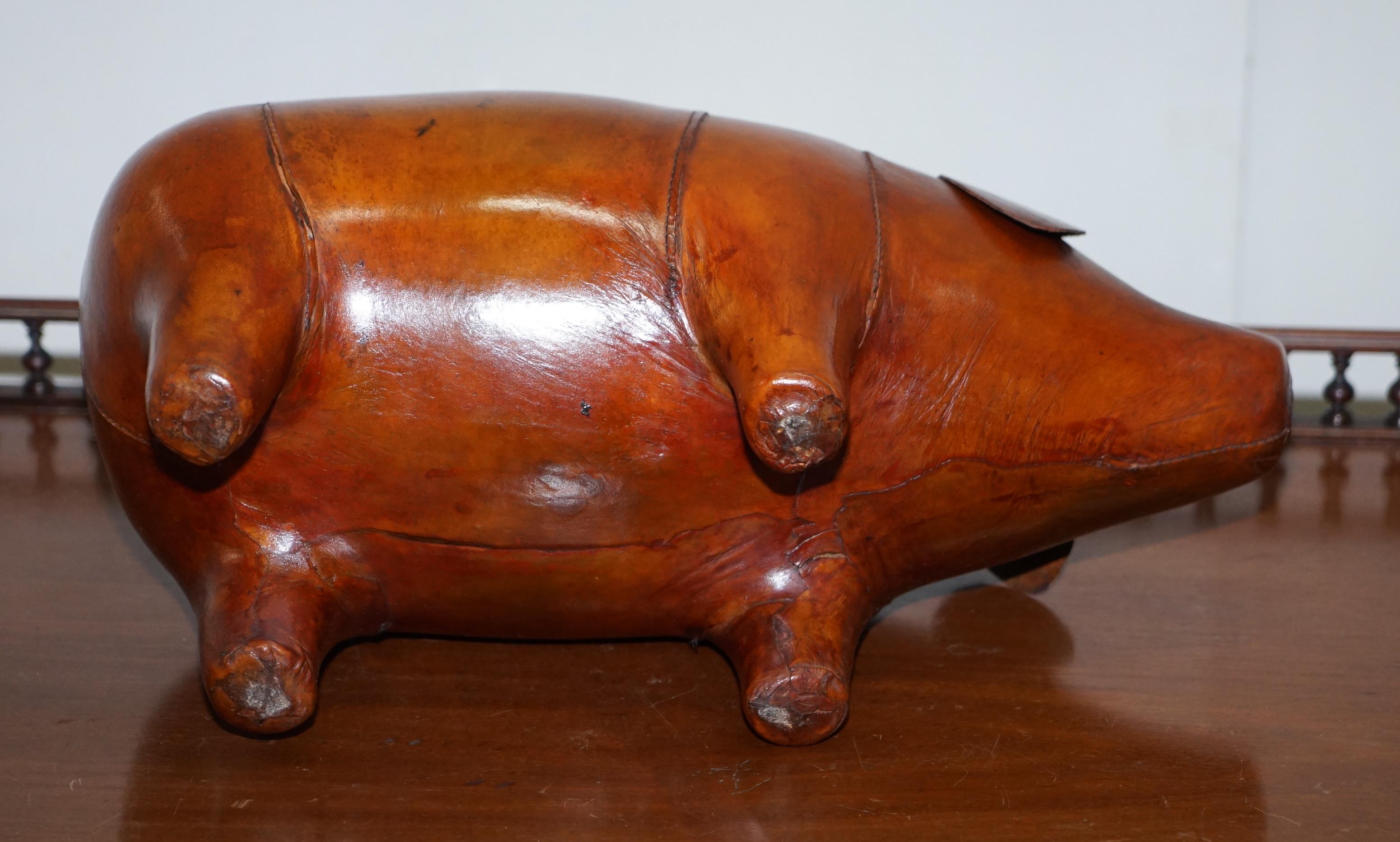 New Old Stock Liberty's London Omersa Style Aged Brown Leather Footstool Pigs 8