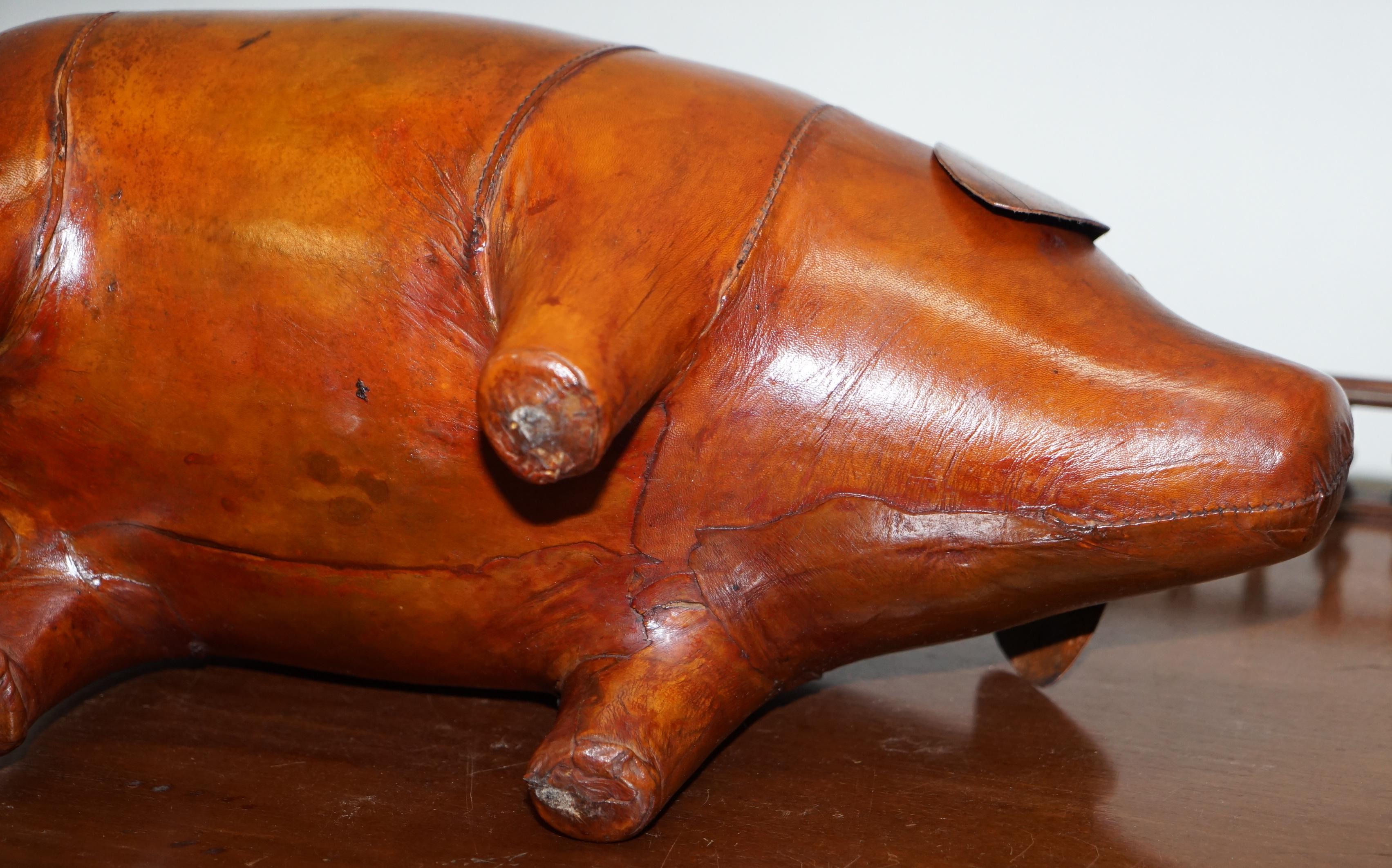 New Old Stock Liberty's London Omersa Style Aged Brown Leather Footstool Pigs 9