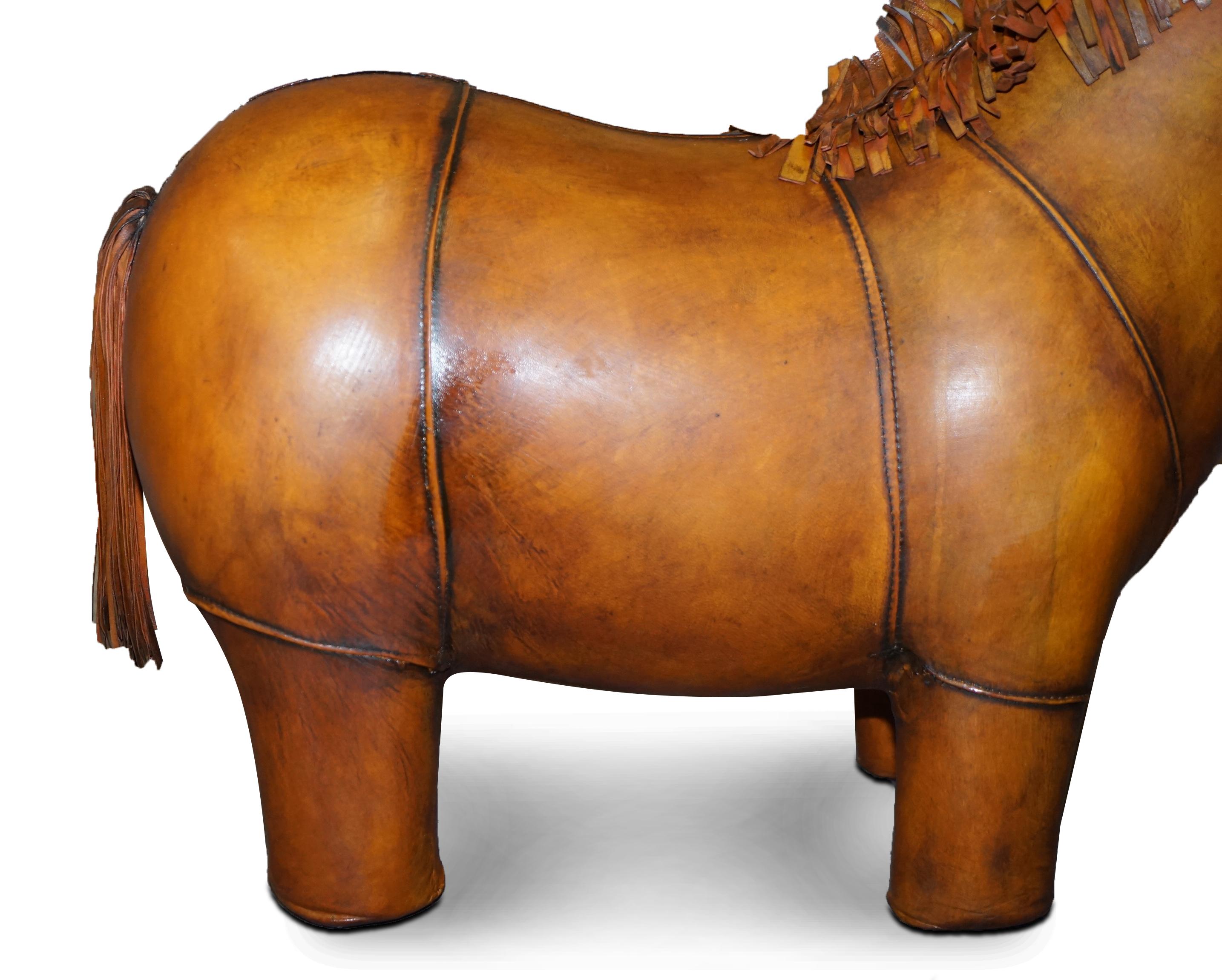 Mid-Century Modern New Old Stock Liberty's London Omersa Style Brown Leather Footstool Pony Horse