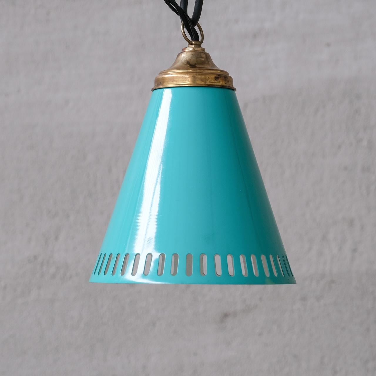 Late 20th Century New Old Stock Mid-Century Metal Pendant Shade Lights (6 available) For Sale