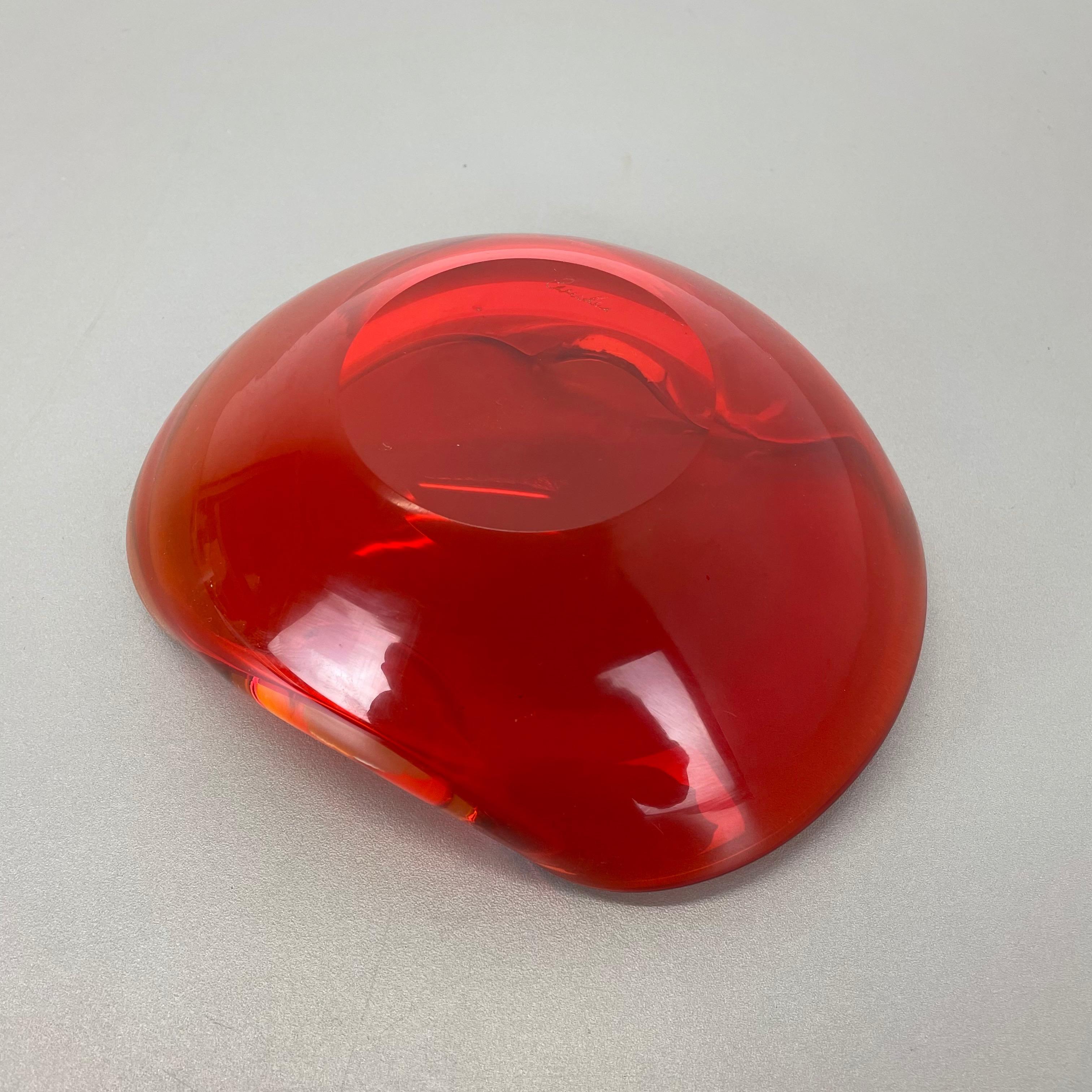 New Old Stock, Murano Red Glass Shell Bowl Antonio da Ros, Cenedese Italy, 1960s 7