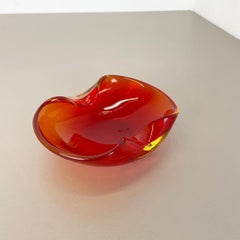 New Old Stock, Murano Red Glass Shell Bowl Antonio da Ros, Cenedese Italy, 1960s