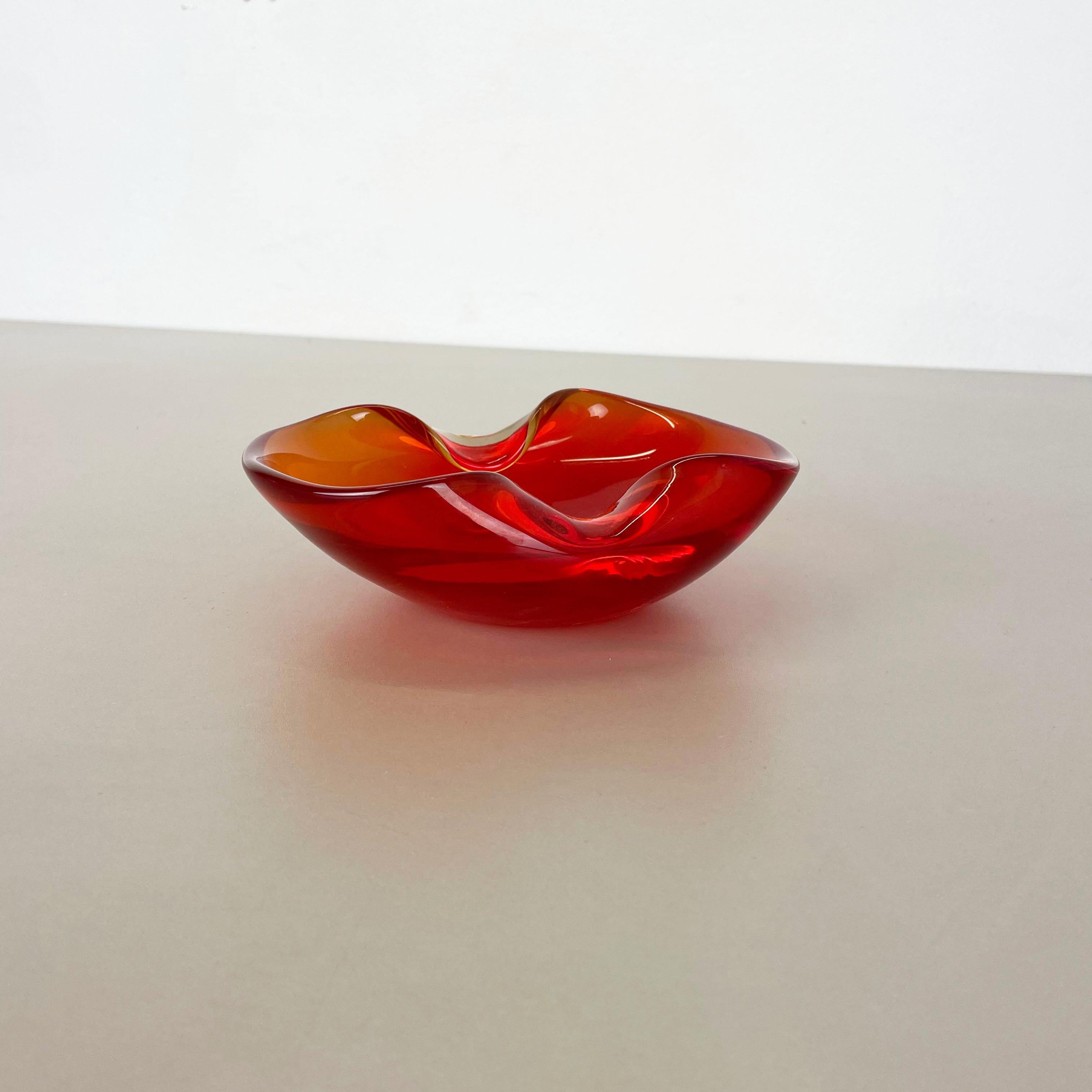 Mid-Century Modern New Old Stock, Murano Red Glass Shell Bowl Antonio da Ros, Cenedese Italy, 1960s