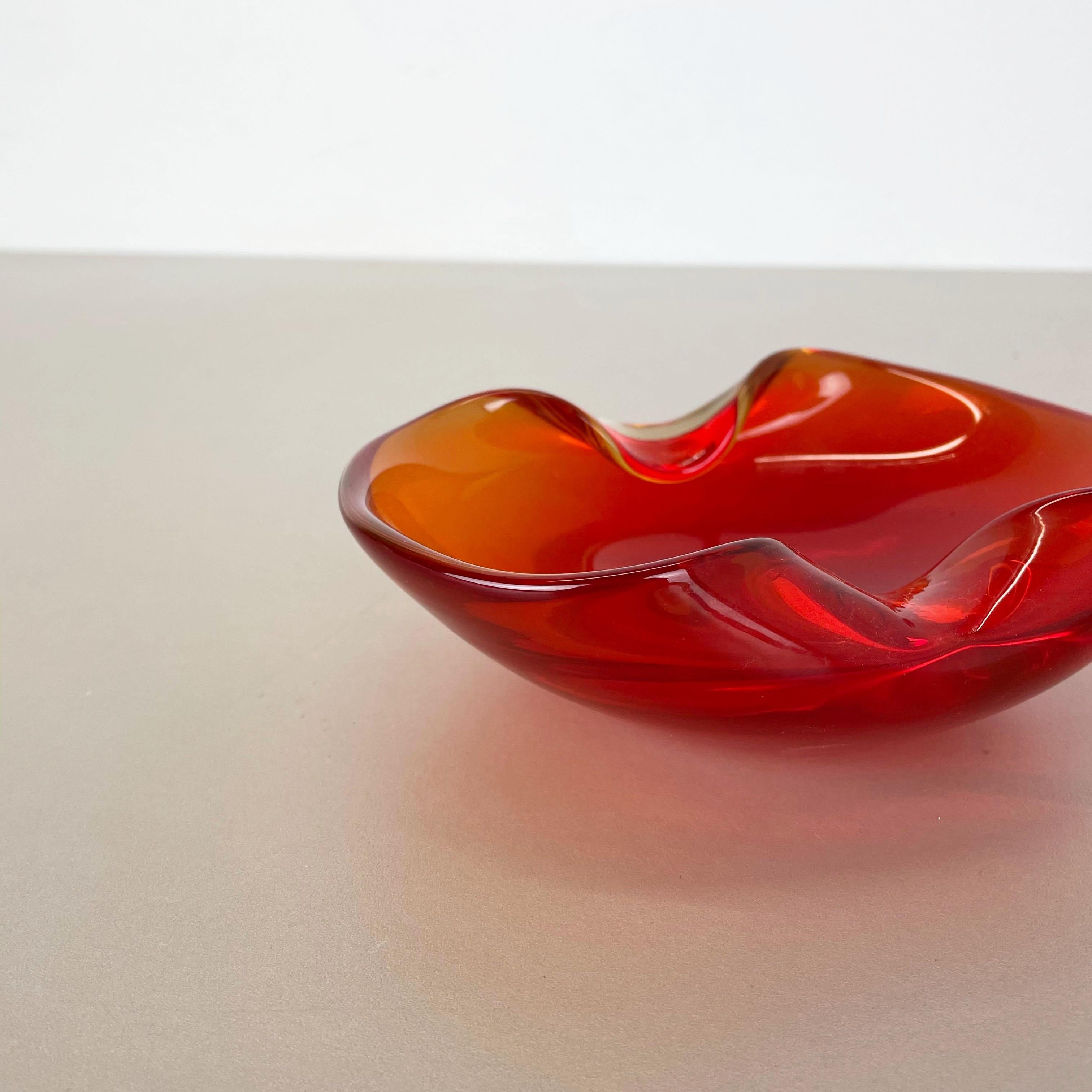 Italian New Old Stock, Murano Red Glass Shell Bowl Antonio da Ros, Cenedese Italy, 1960s