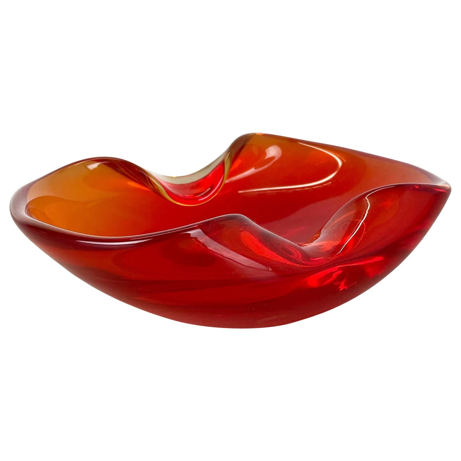 New Old Stock, Murano Red Glass Shell Bowl Antonio da Ros, Cenedese Italy, 1960s