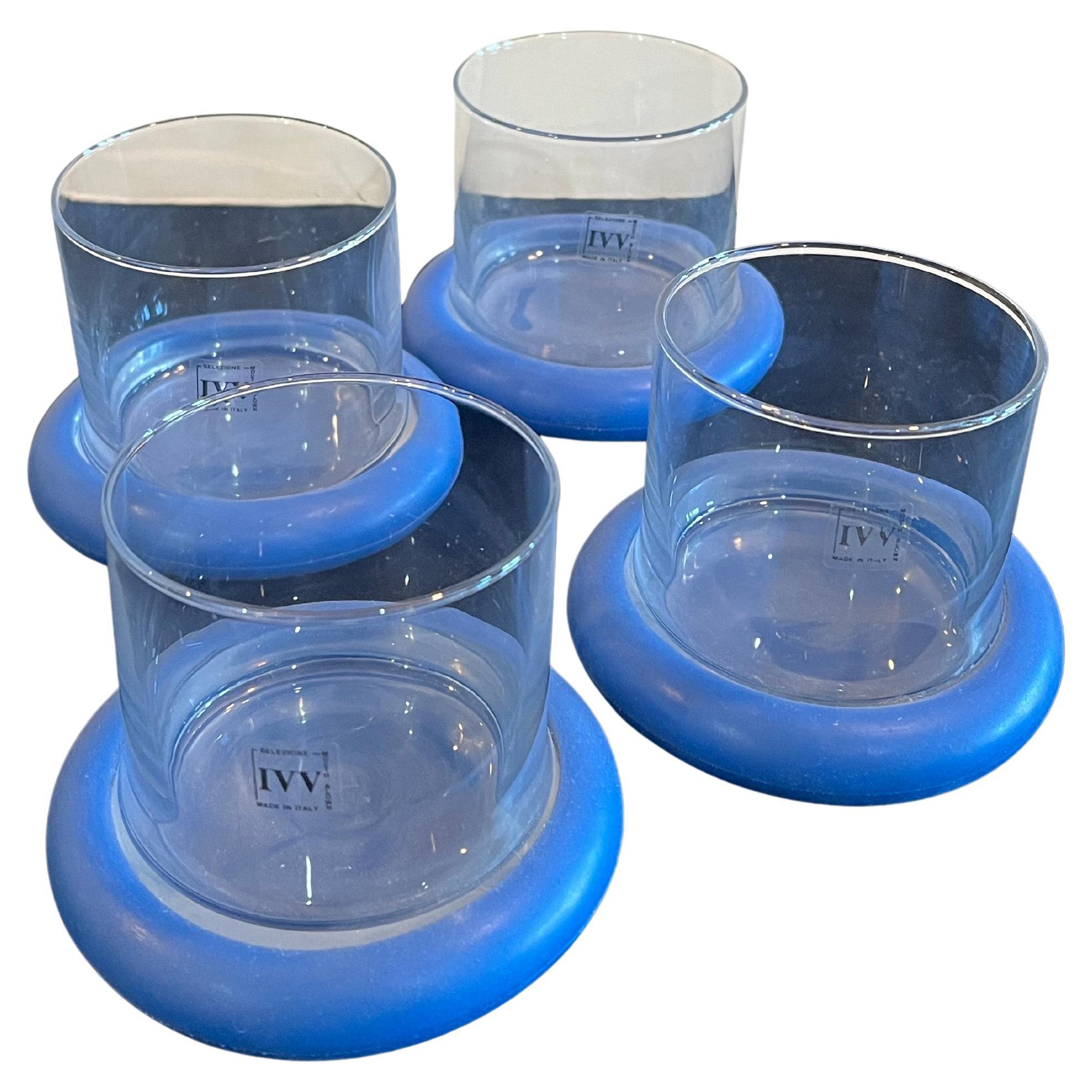 Post-Modern New Old stock Set of 4 Postmodern Mouth blown & Rubber Glasses by IVV Italia For Sale