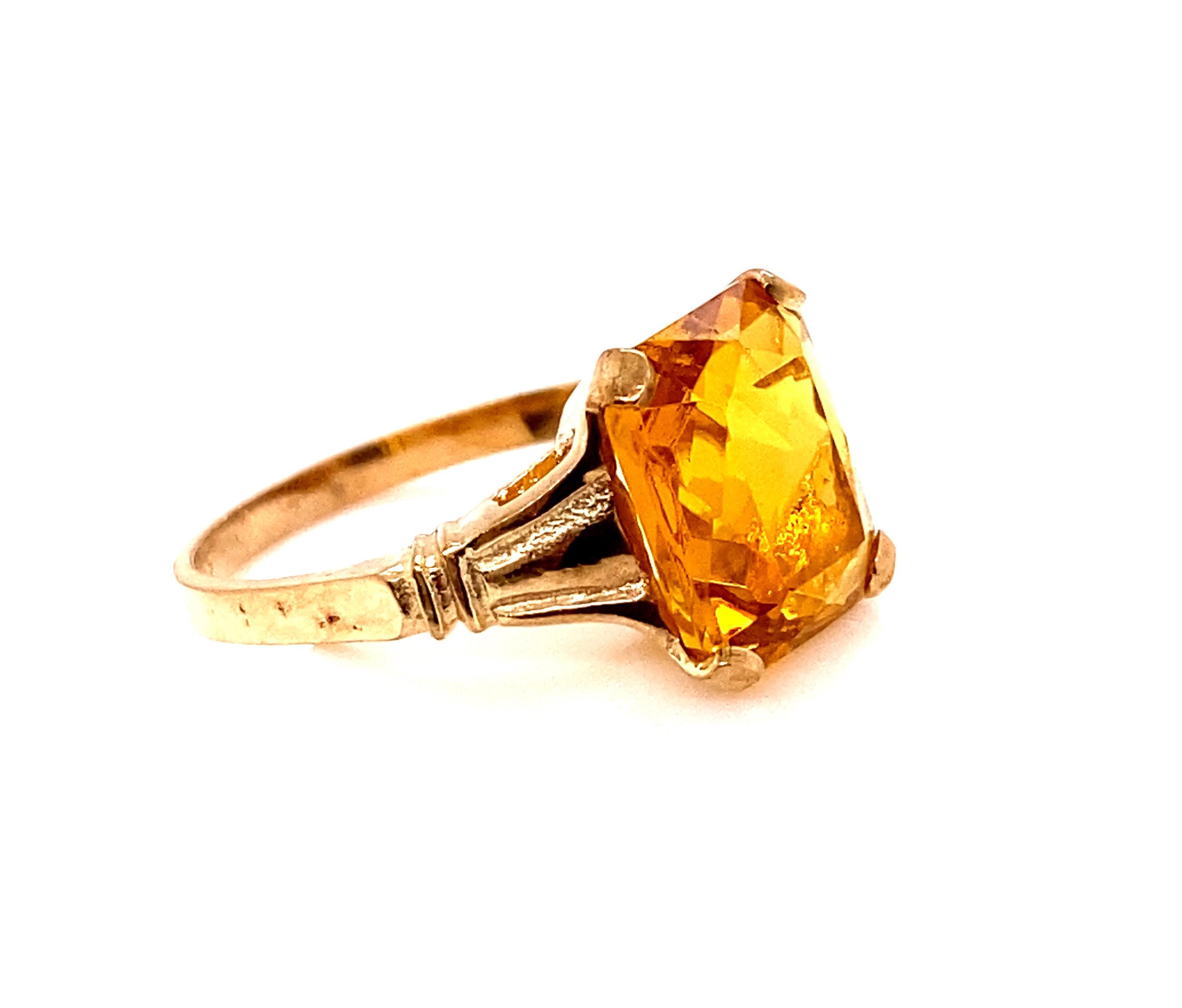 Retro Citrine Ring 3ct Emerald Cut New Old Stock Original 1940's Antique Gold In New Condition For Sale In Dearborn, MI