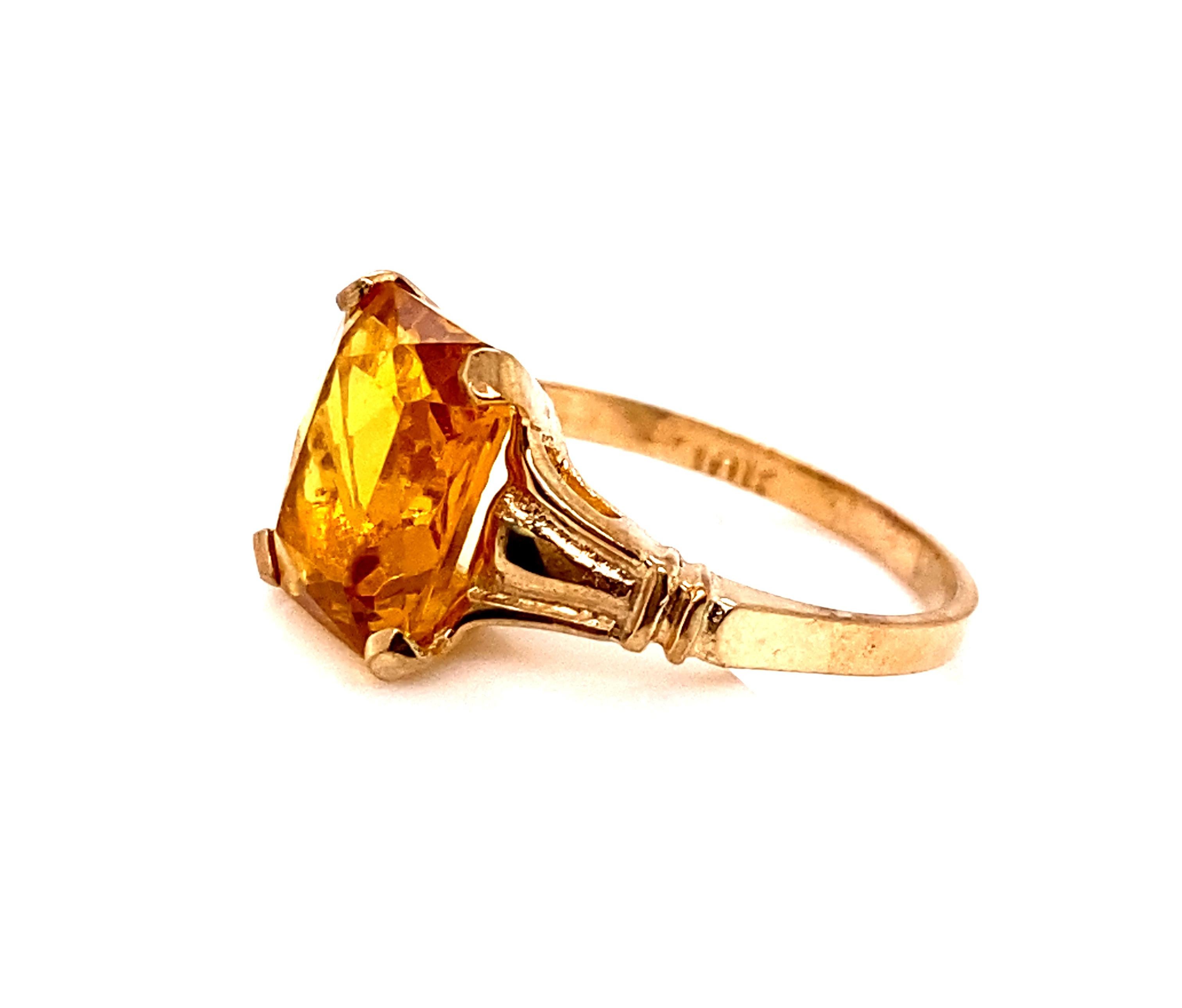 Women's Retro Citrine Ring 3ct Emerald Cut New Old Stock Original 1940's Antique Gold For Sale