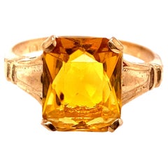 New Old Stock Vintage Citrine Cocktail Ring 3ct Antique Retro Yellow Gold