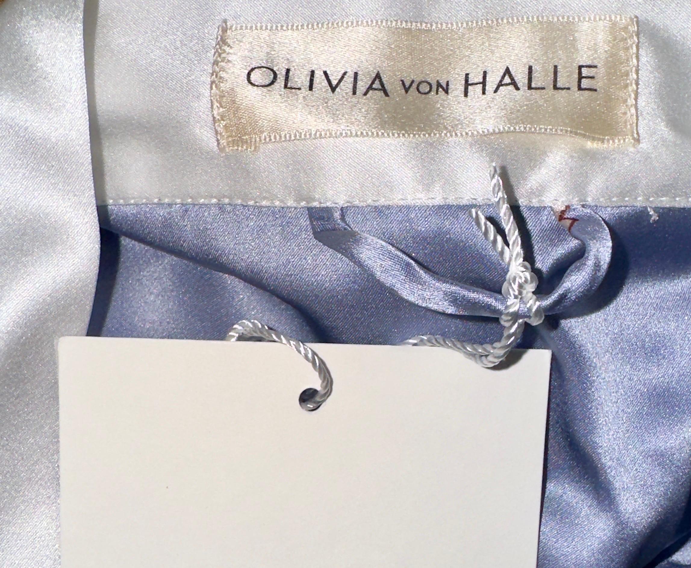 NEW Olivia von Halle Soft Blue Floral Print Silk Dressing Gown Kimono Robe OS For Sale 2