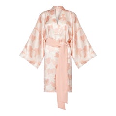 NEW Olivia von Halle Blush Japanese Print Silk Dressing Gown Kimono Robe OS