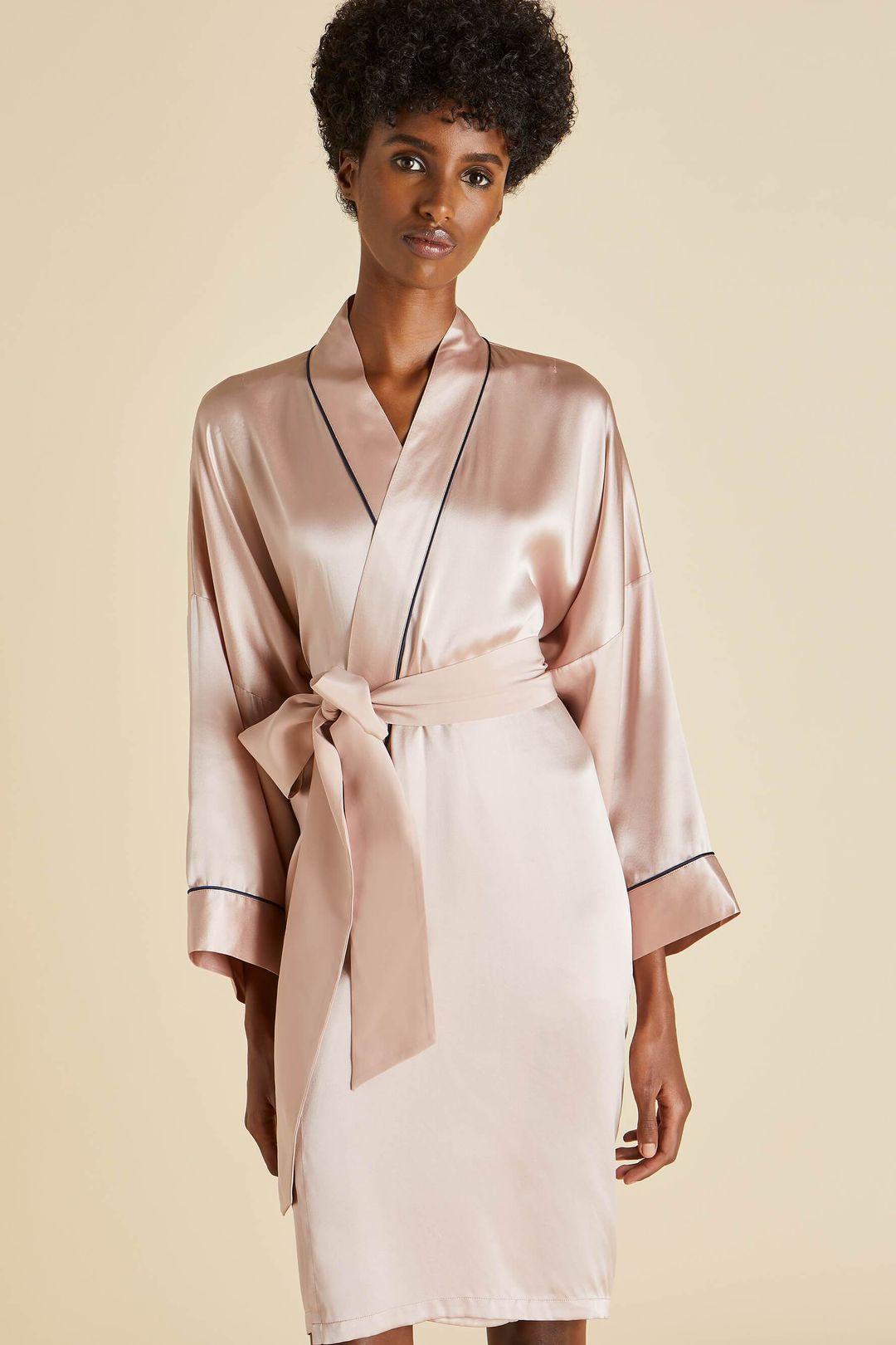 Women's NEW Olivia von Halle Blush Silk Dressing Gown Japanese Kimono Robe OS For Sale