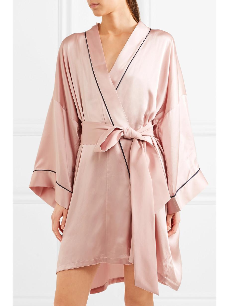 NEW Olivia von Halle Blush Silk Dressing Gown Japanese Kimono Robe OS For Sale 5