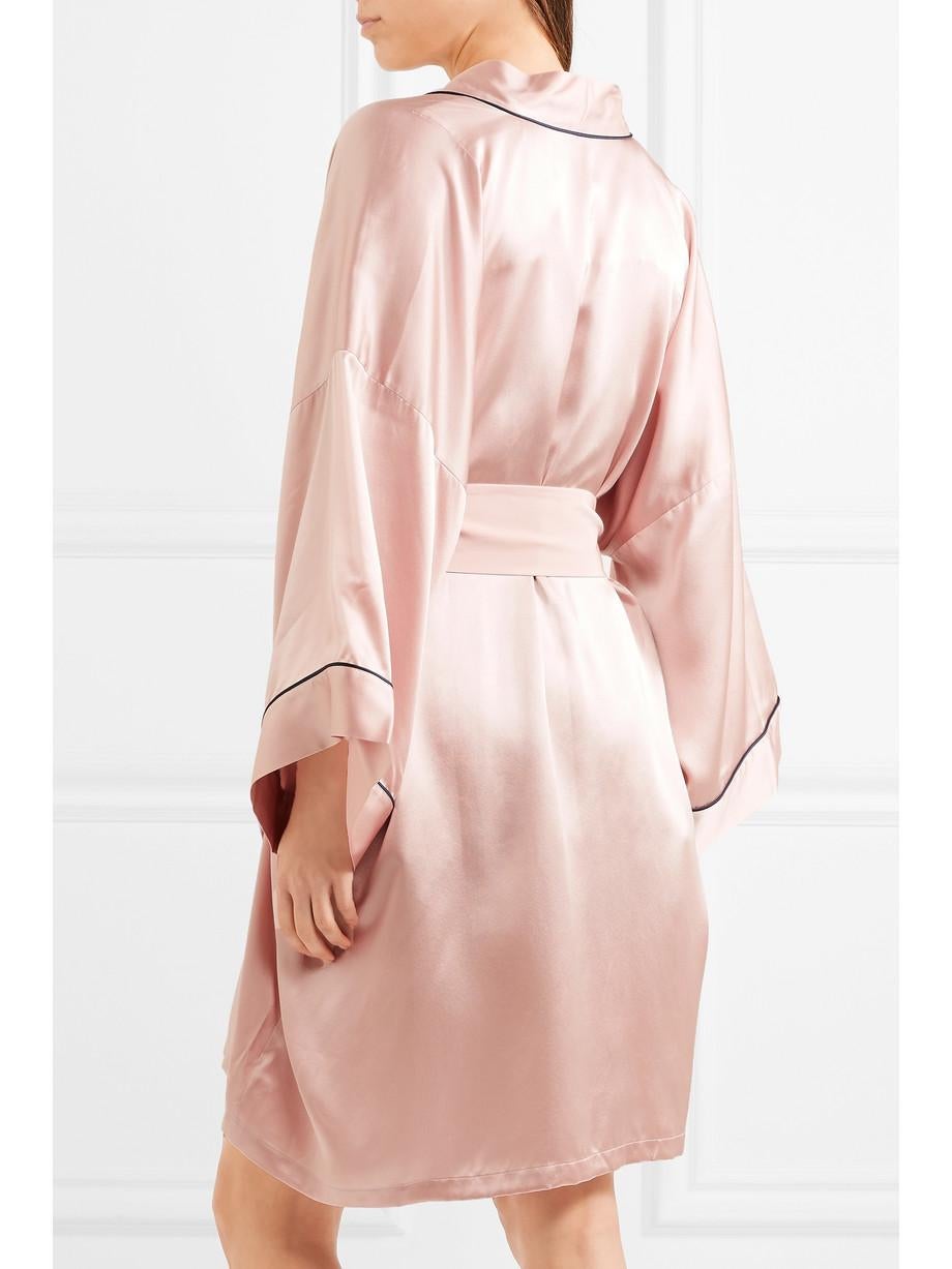 NEW Olivia von Halle Blush Silk Dressing Gown Japanese Kimono Robe OS For Sale 6