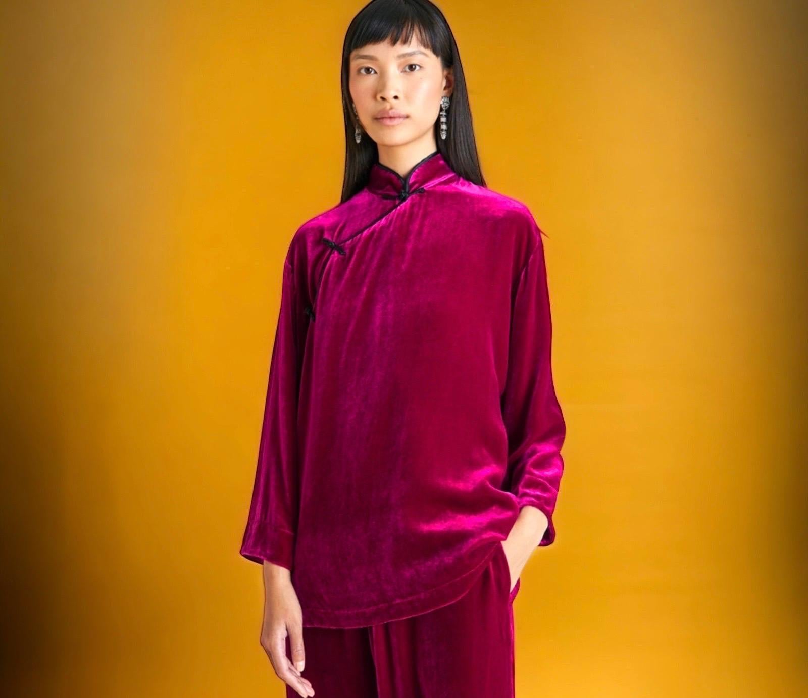 NEW Olivia Von Halle Chinese-Inspired Velvet Loungewear Homewear Suit M For Sale 5