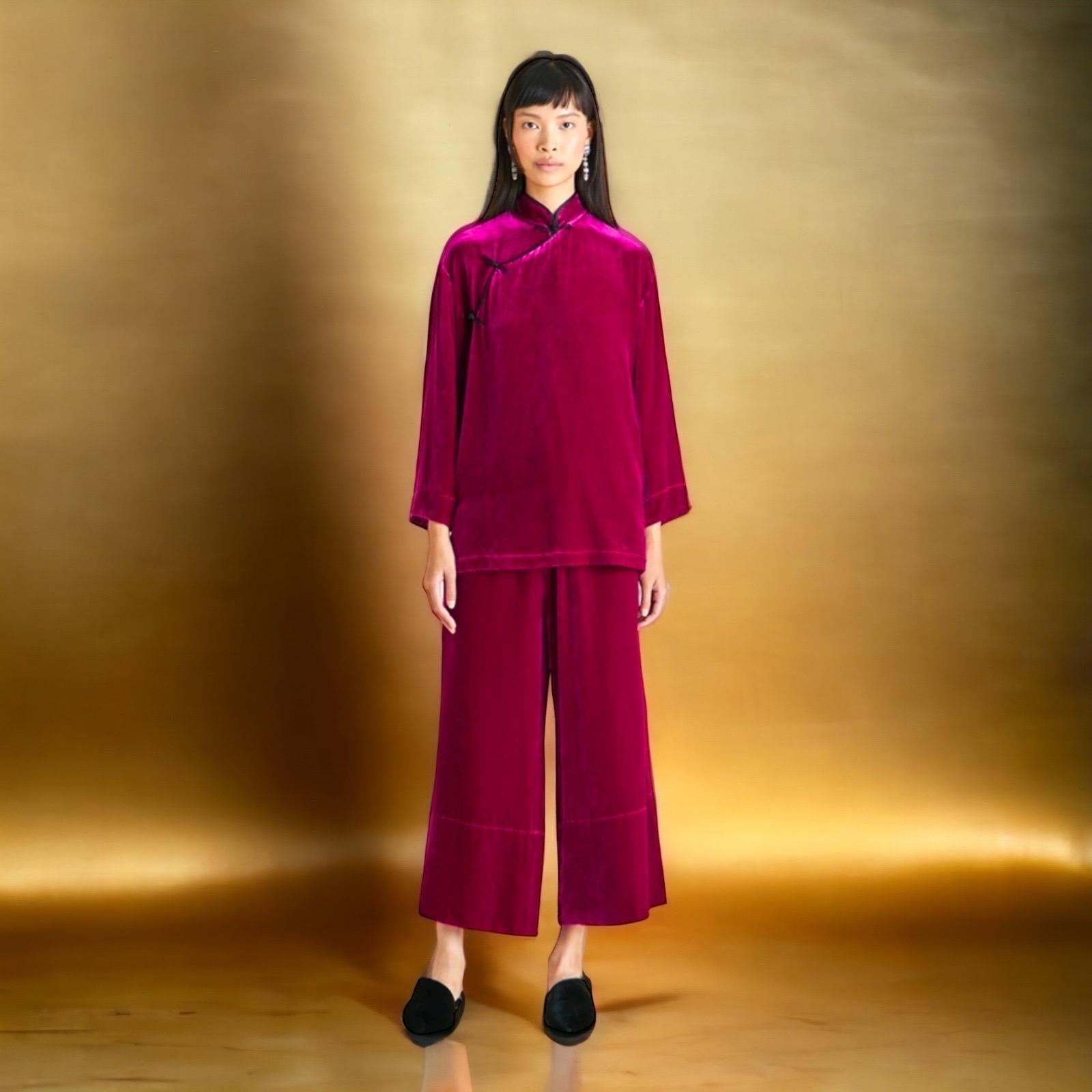 NEW Olivia Von Halle Chinese-Inspired Velvet Loungewear Homewear Suit M For Sale 6