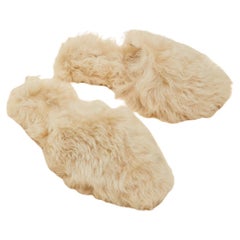 NEW Olivia von Halle Natural Beige Merino Fur Style Limited Edition Slippers 37