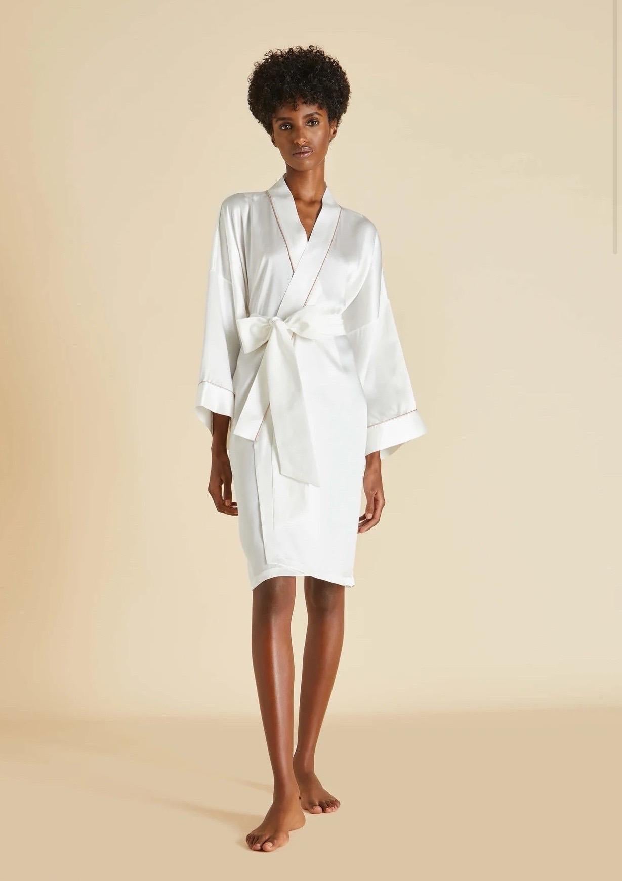 Women's NEW Olivia von Halle Cream Silk Dressing Gown Japanese Kimono Robe OS For Sale