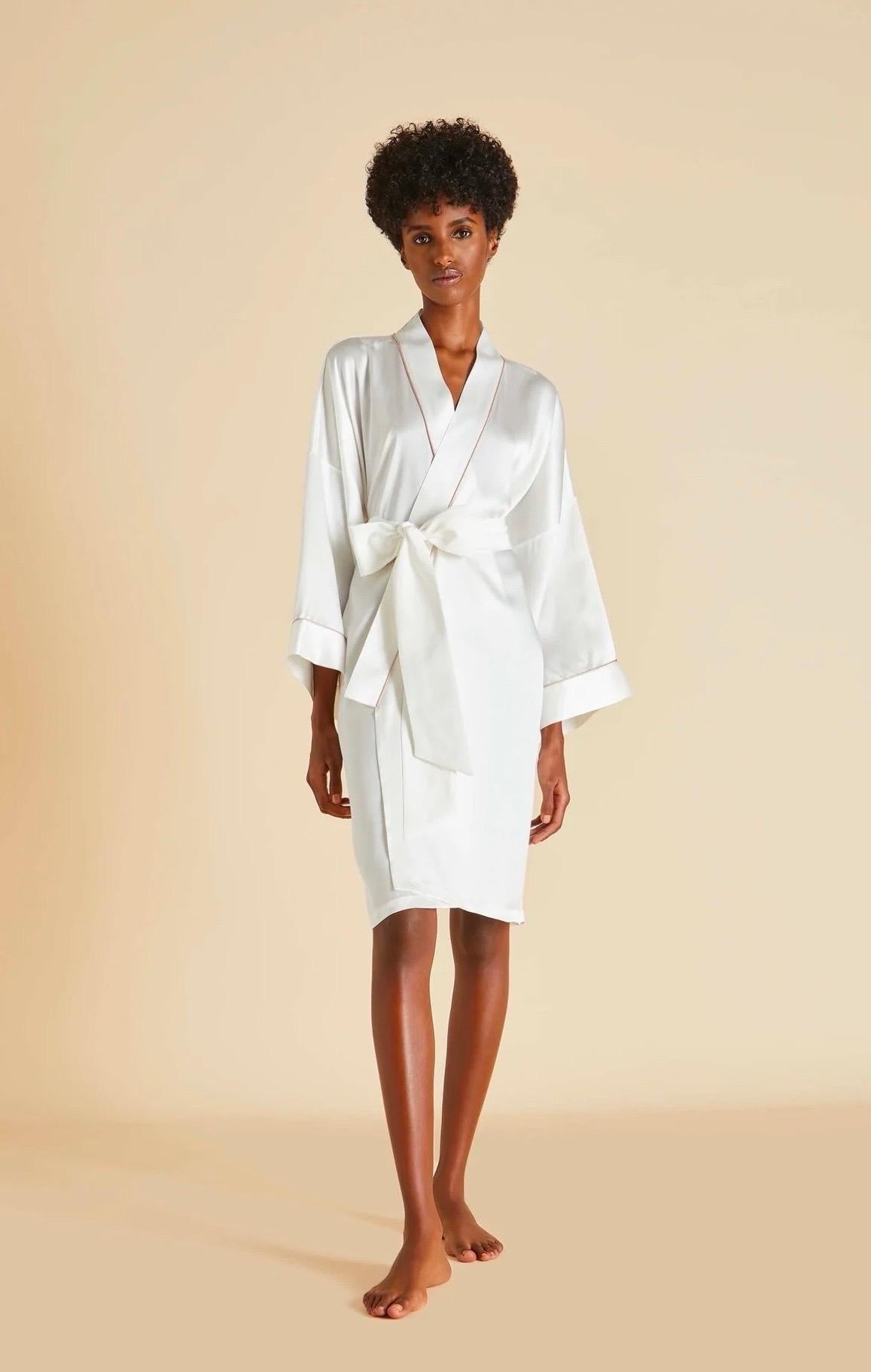 NEW Olivia von Halle Cream Silk Dressing Gown Japanese Kimono Robe OS For Sale 1