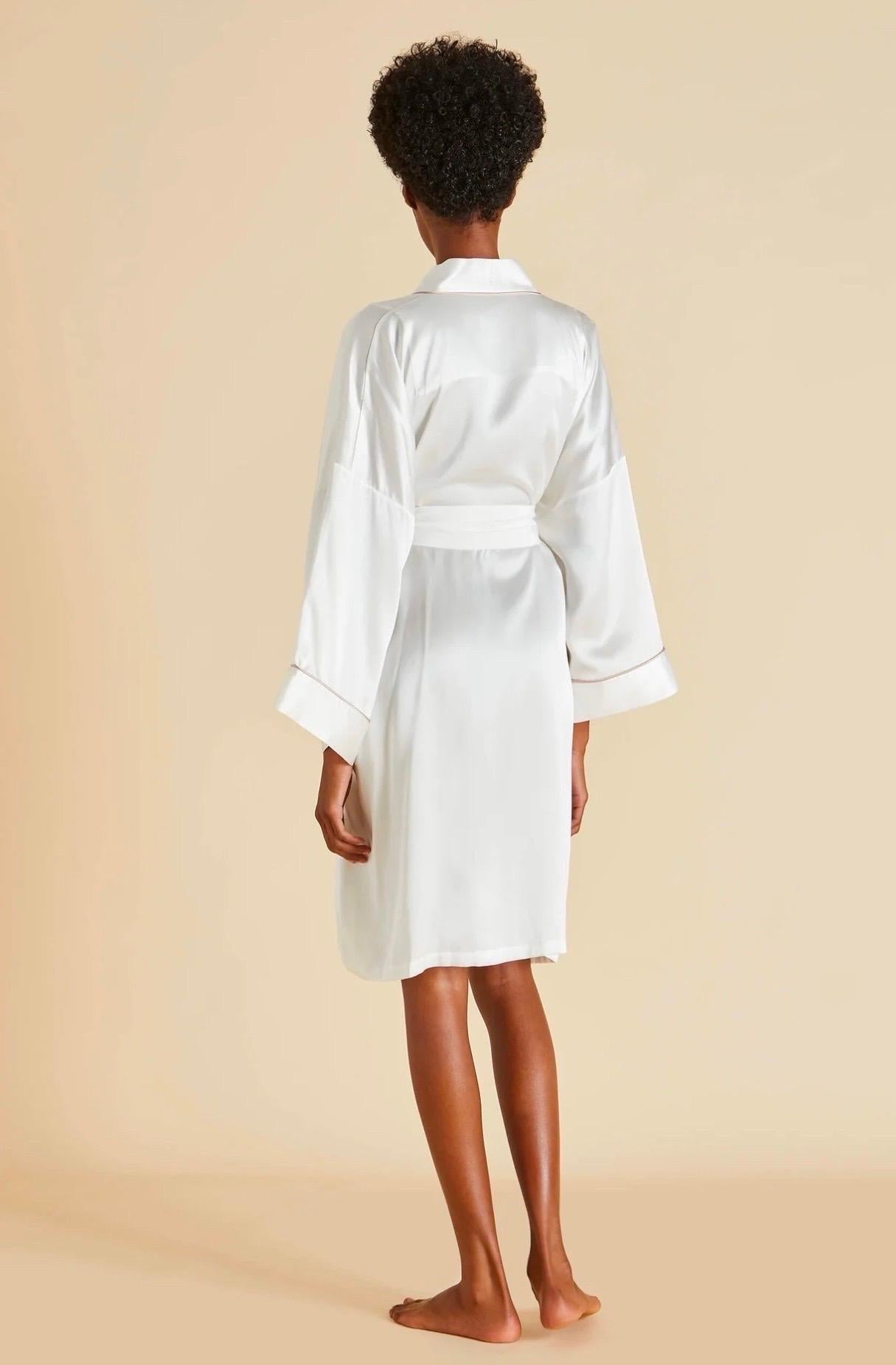 NEW Olivia von Halle Cream Silk Dressing Gown Japanese Kimono Robe OS For Sale 2