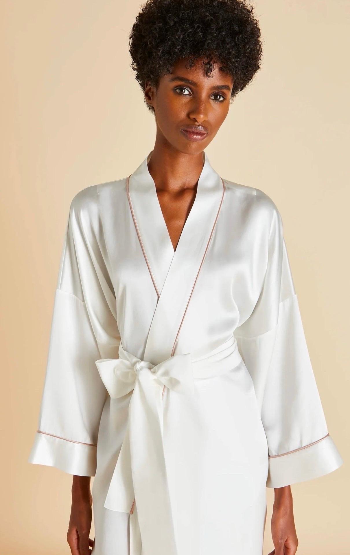 NEW Olivia von Halle Cream Silk Dressing Gown Japanese Kimono Robe OS For Sale 3