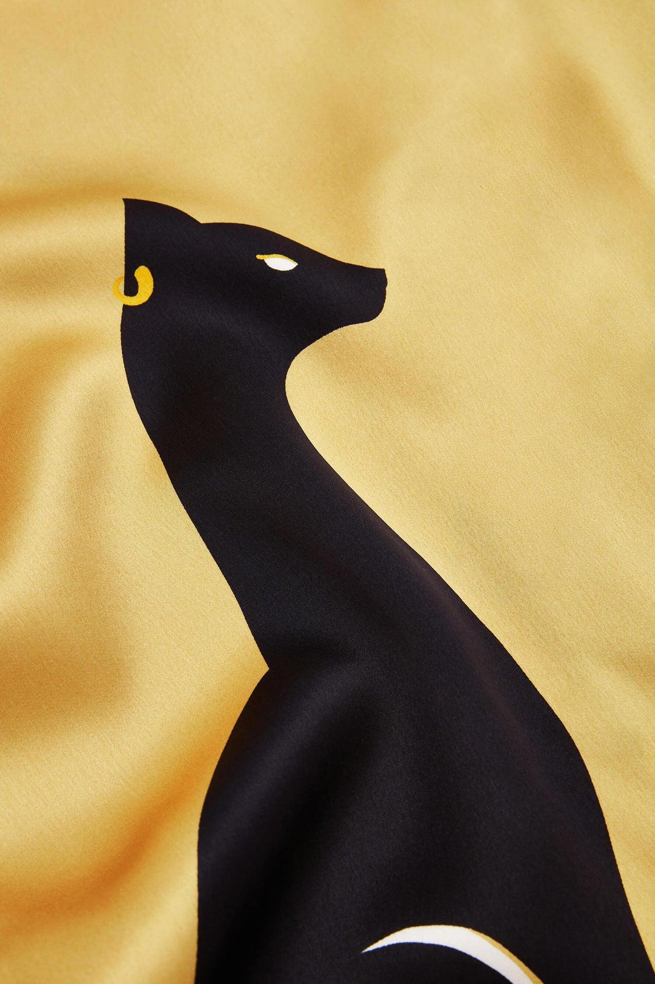 De las mujeres NUEVA Bata de seda con estampado de gato dorado Olivia von Halle Kimono OS en venta
