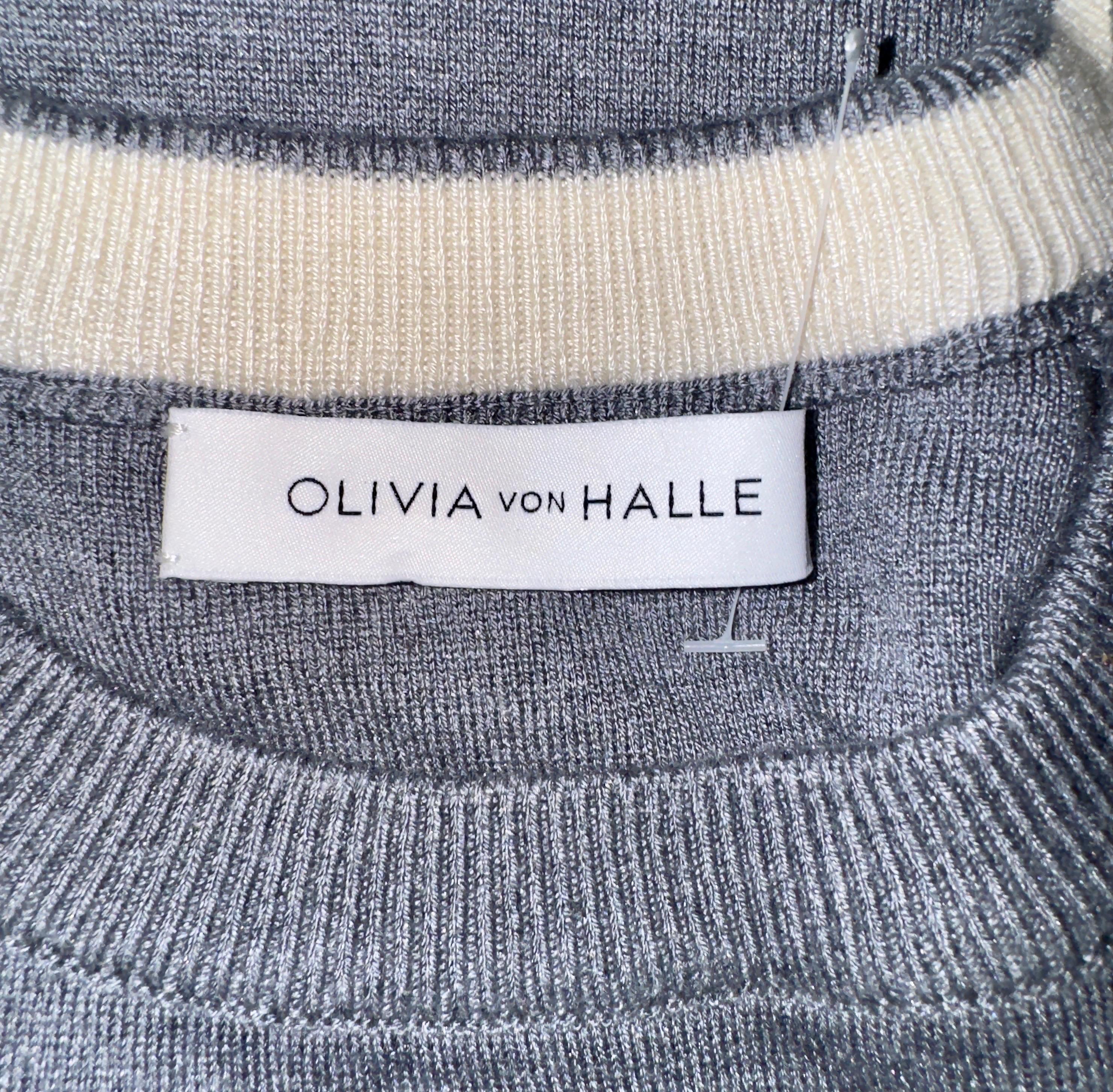 NEW Olivia Von Halle Pull en cachemire et soie grise Pullover S en vente 2