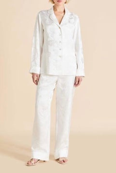 NEW Olivia Von Halle Jacquard Floral Silk Loungewear Suit Ensemble Bridal M